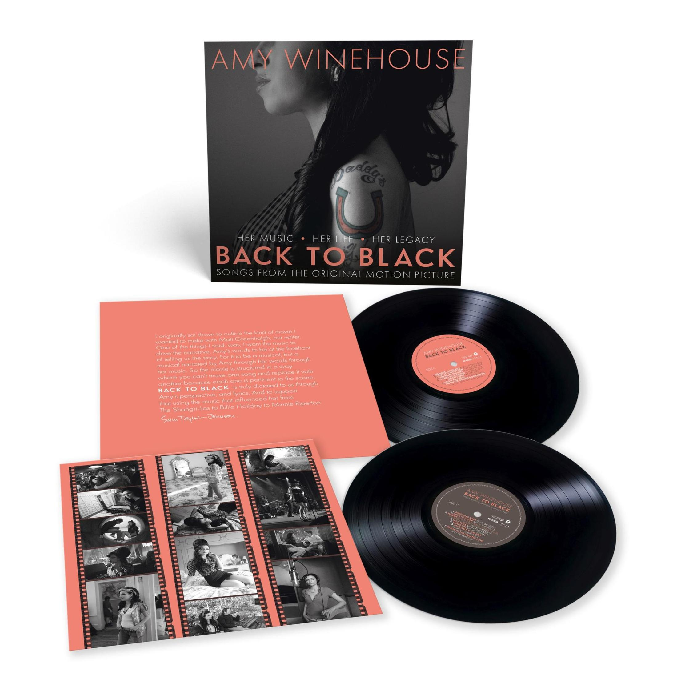Portada del álbum con Amy Winehouse y dos discos de vinilo.