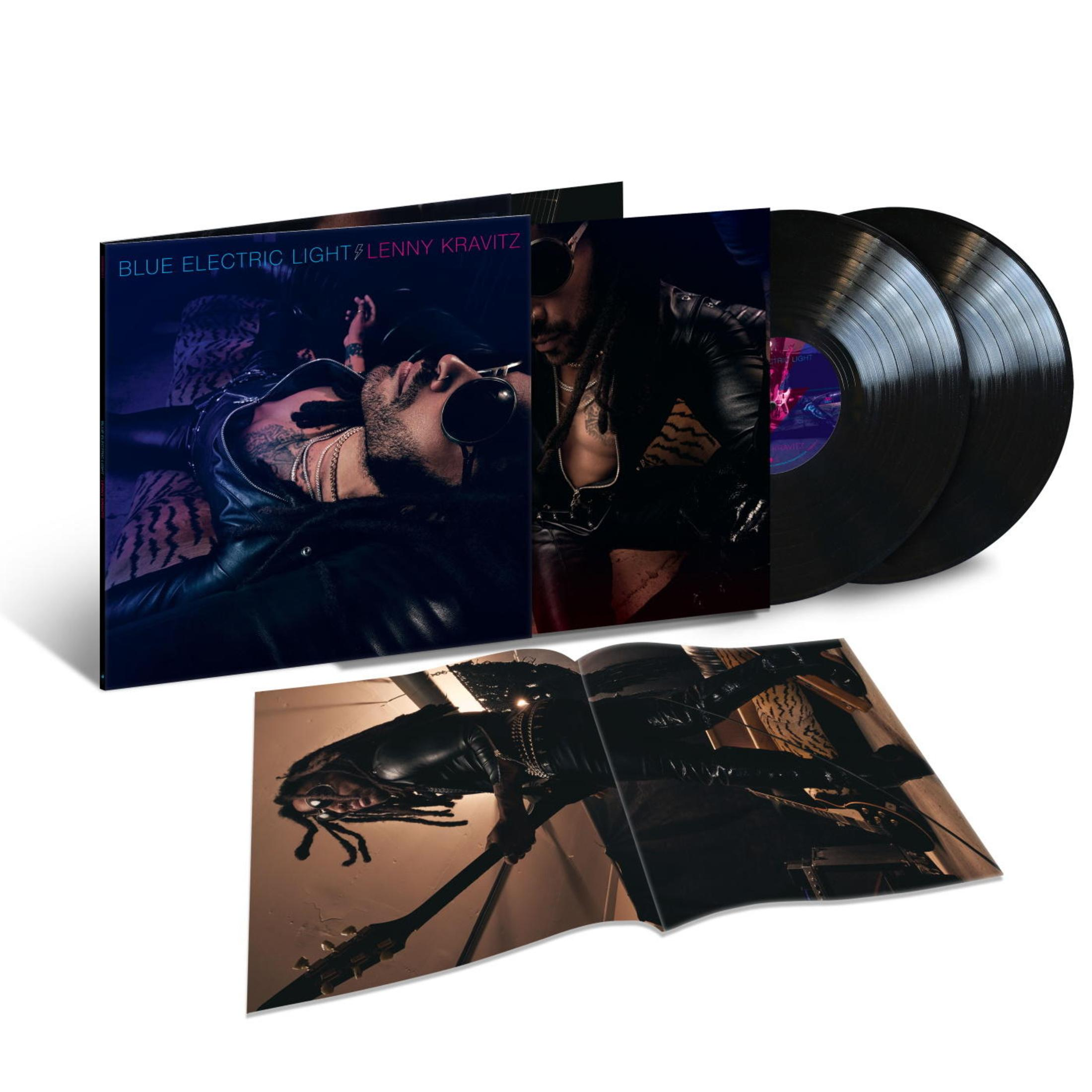 Copertina dell'album con Lenny Kravitz. Include una foto di Lenny e il titolo dell'album "Blue Electric Light".