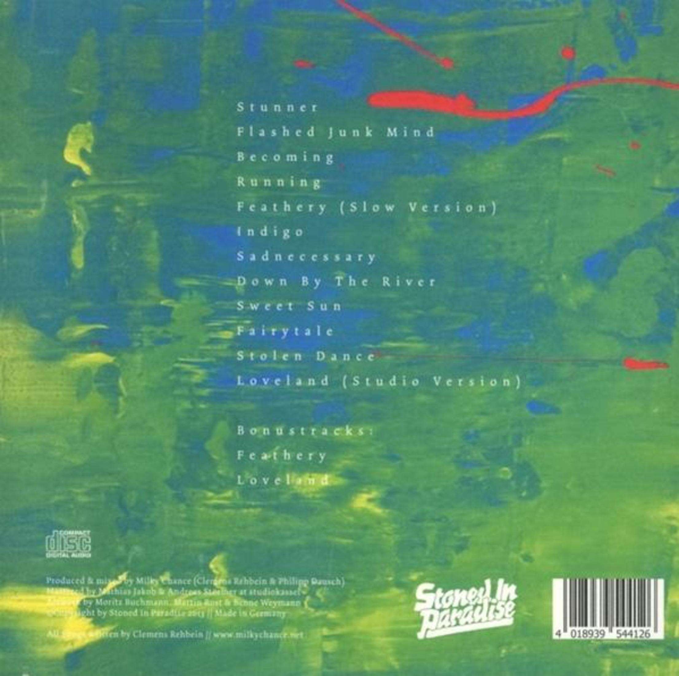 Retro copertina CD con elenco tracce musicali e testo.