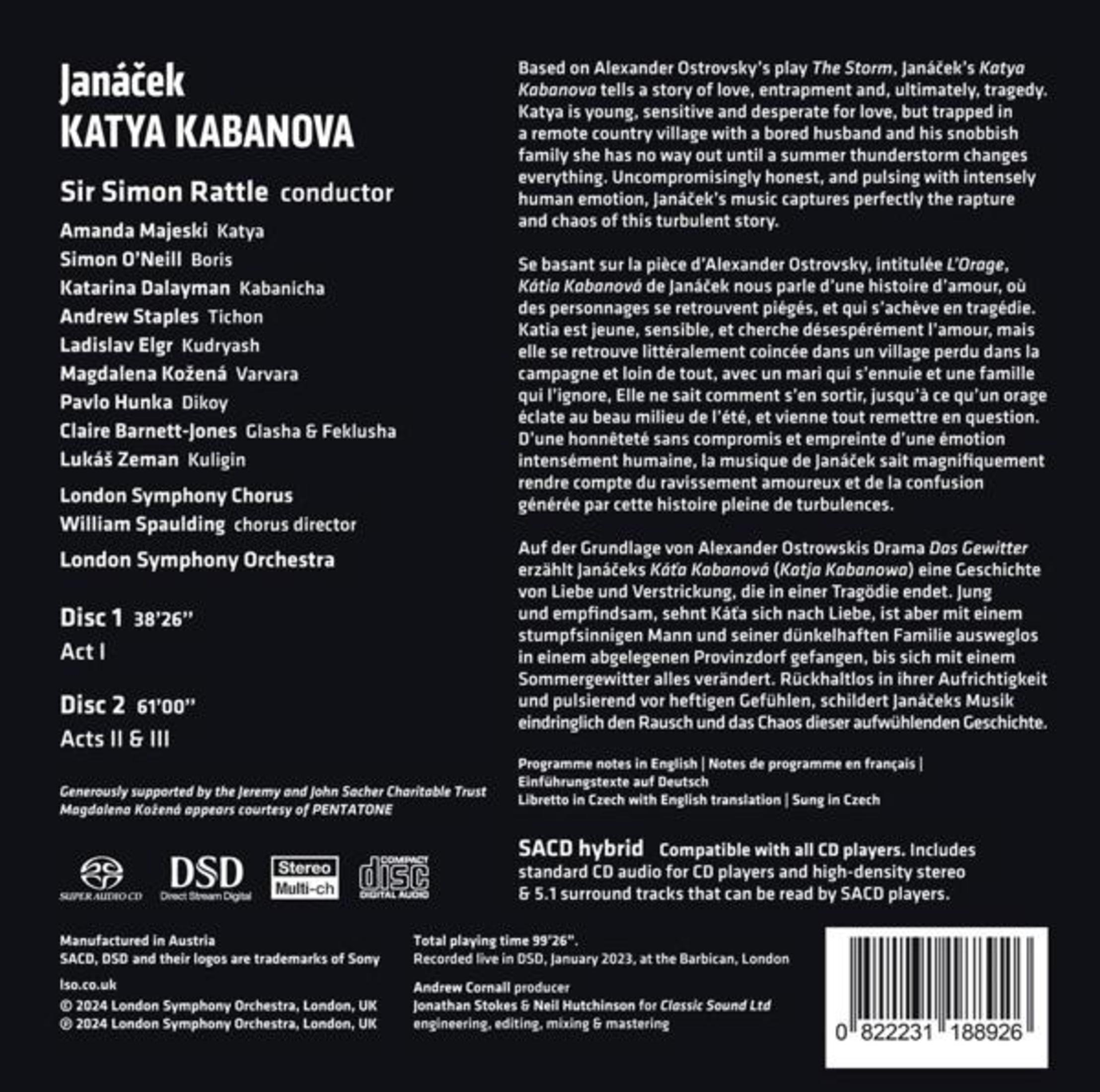 Copertina dell'album con testo e informazioni biografiche. Il testo è in più lingue.