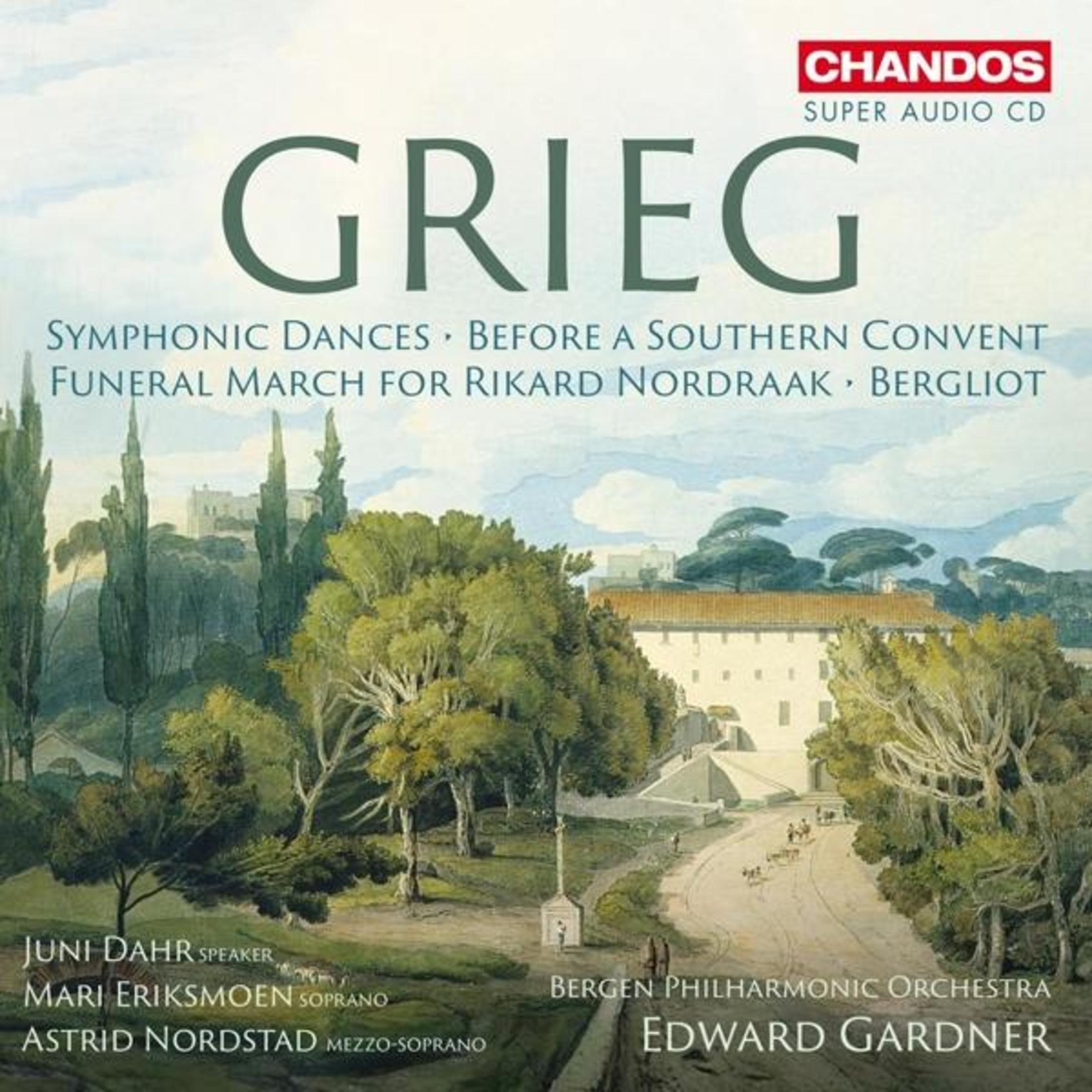 Pochette de l'album Grieg. Une image de paysage avec des textes.