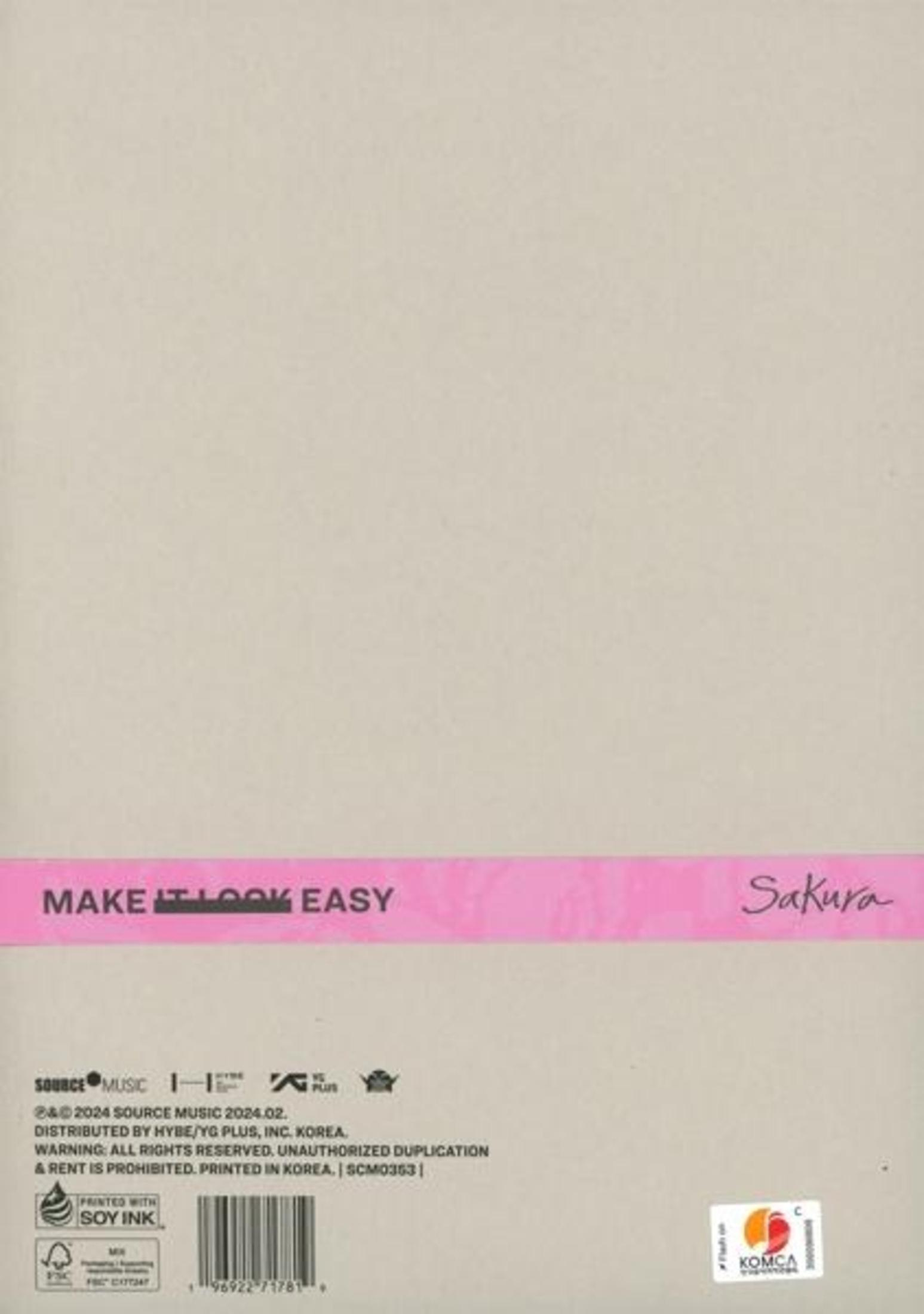 Album cover, pink banner, text Make It Look Easy and Sakura, with a white background.