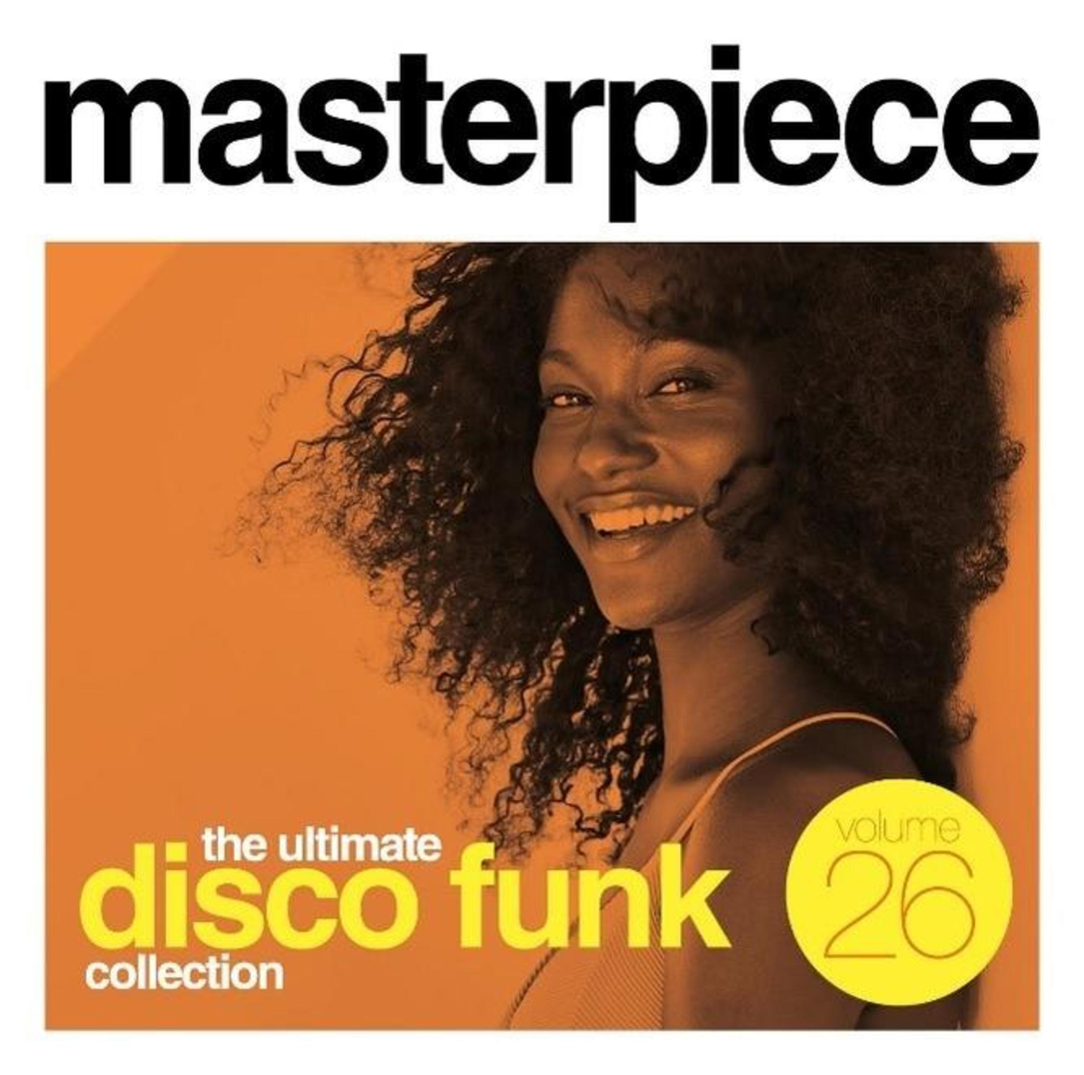 Albumhoes, lachende vrouw, afro, oranje achtergrond. Titel: Meesterwerk.