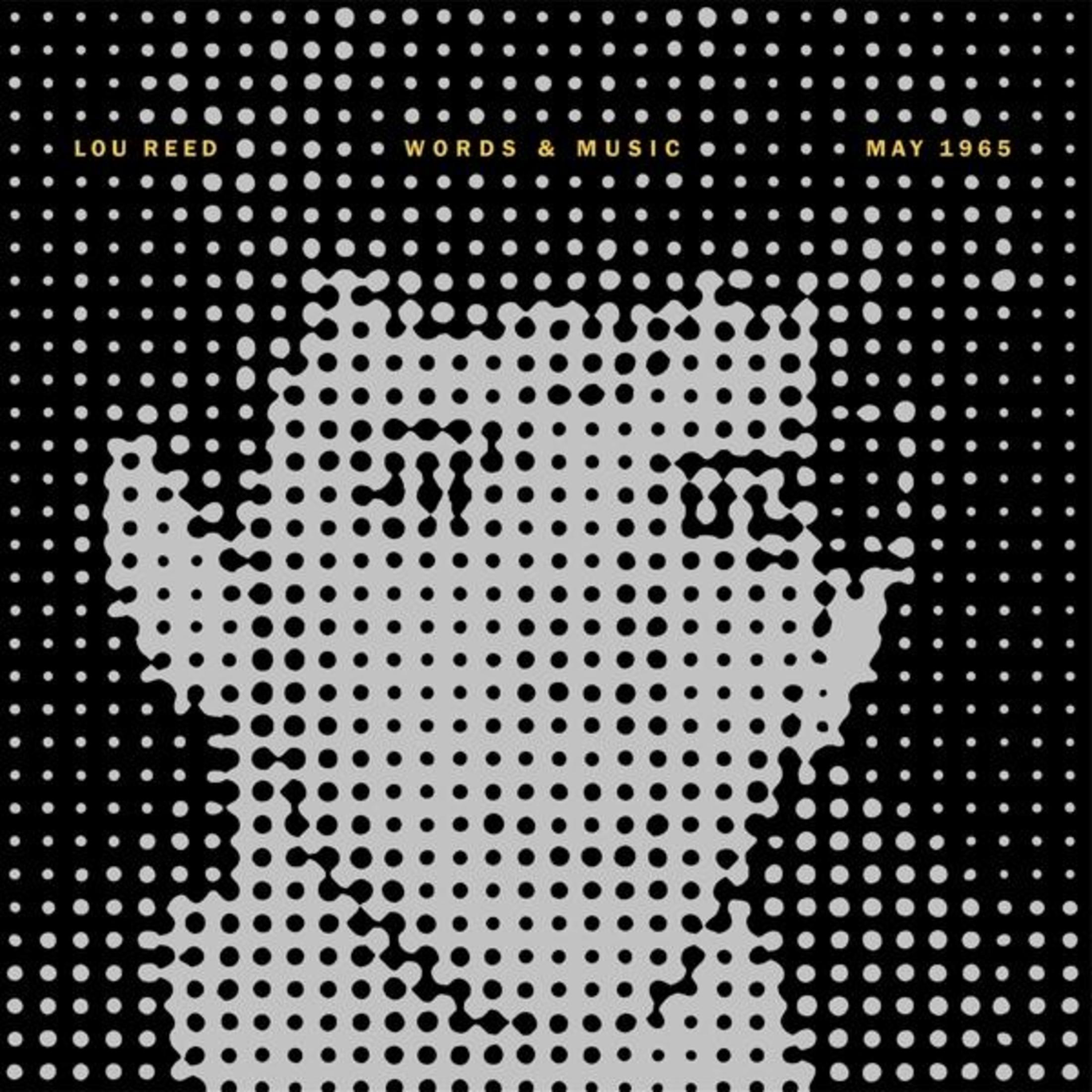 Pochette d'album. Un visage fait de points. Fond noir. Les mots 'Words & Music May 1965' sont au-dessus.