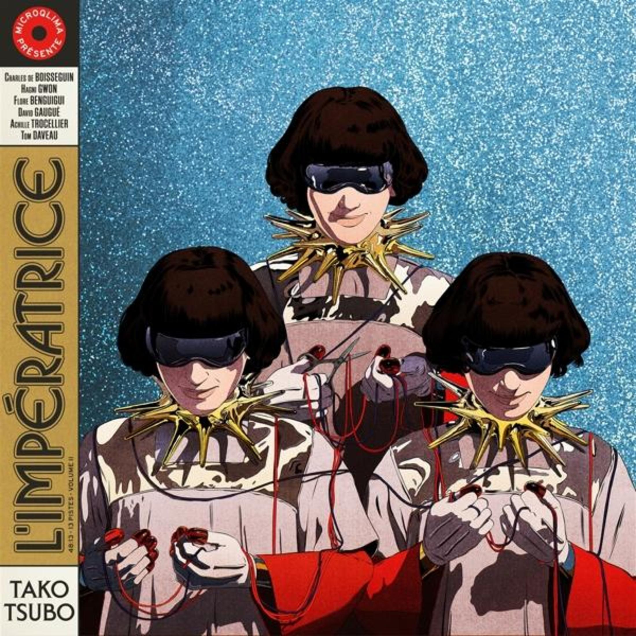 Copertina dell'album con tre persone con occhiali da sole e colletti con testo.
