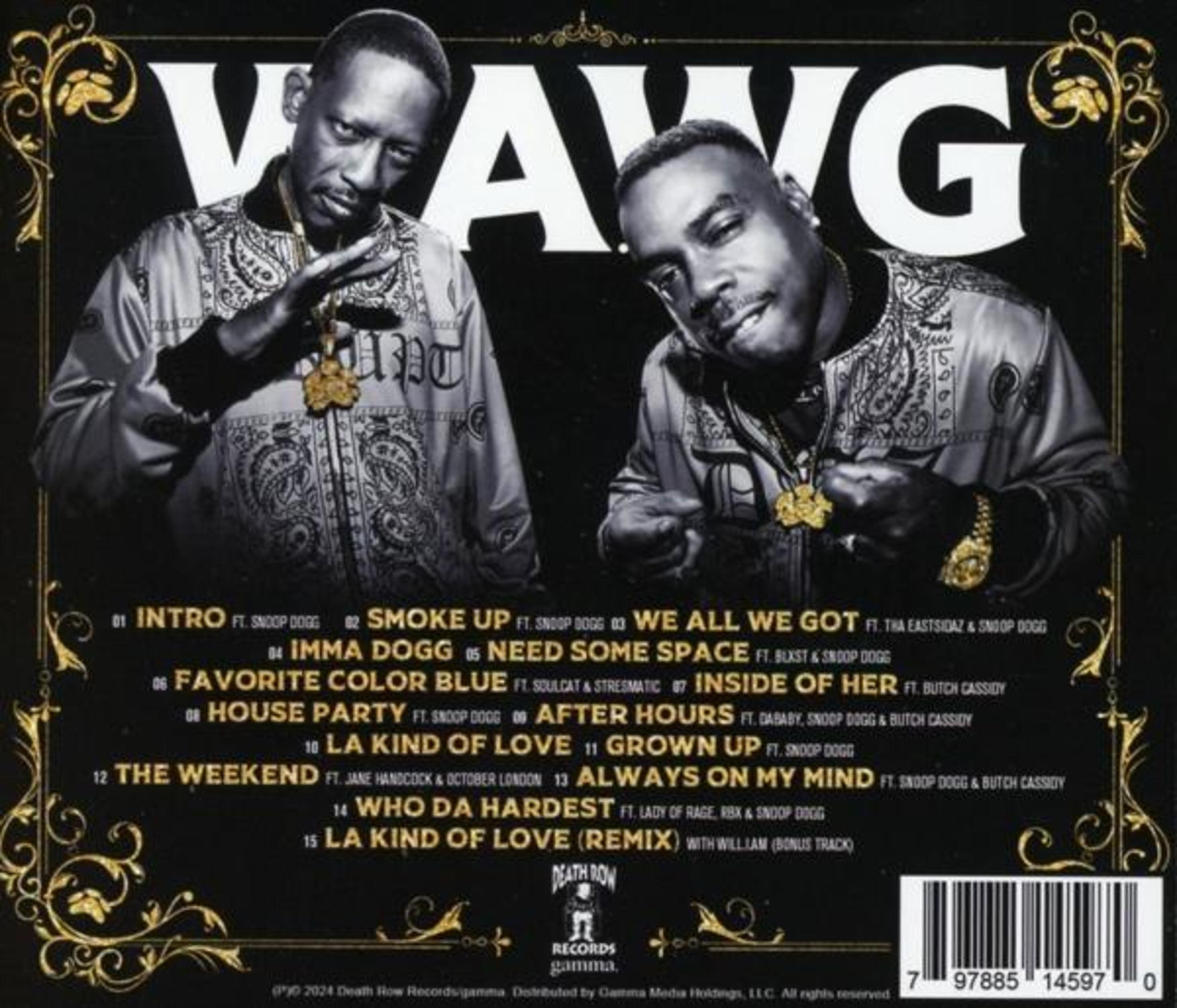 Portada del álbum con dos hombres, texto y una lista de canciones. El título dice: VAWG.
