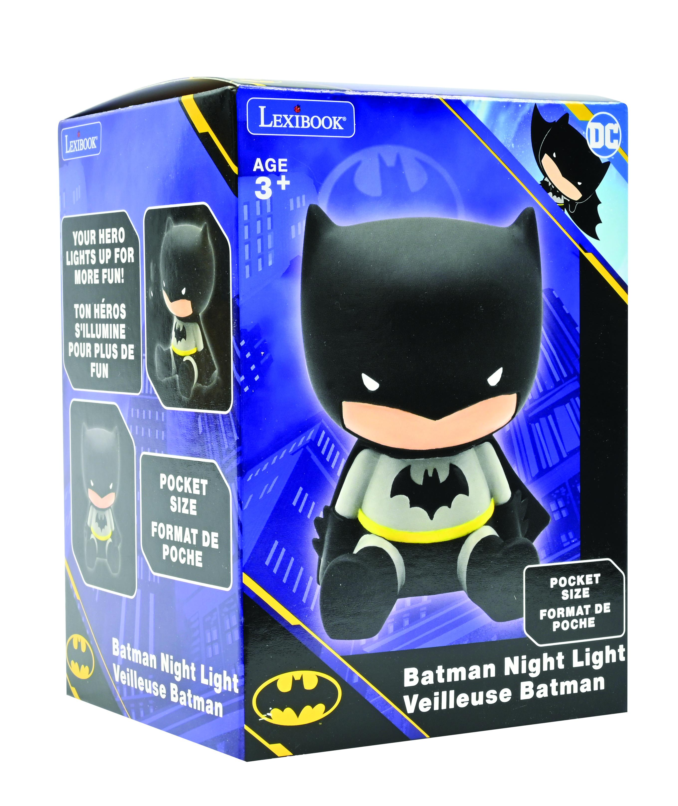 Caja de luz nocturna de Batman. La caja muestra la figura en posición sentada.