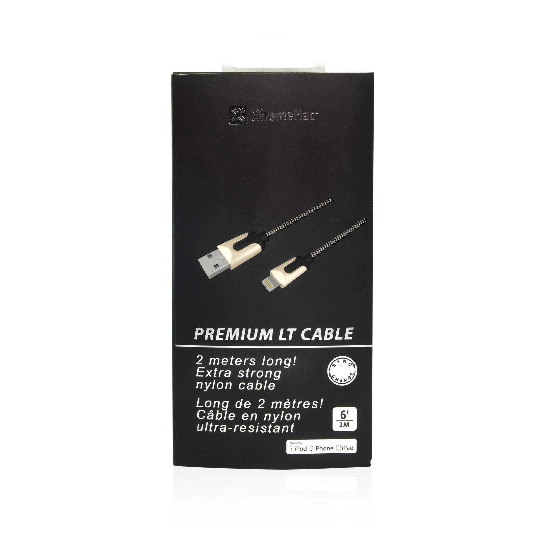 Schwarze Schachtel mit Kabel. Auf der Schachtel steht, dass das Kabel 2 Meter lang ist.