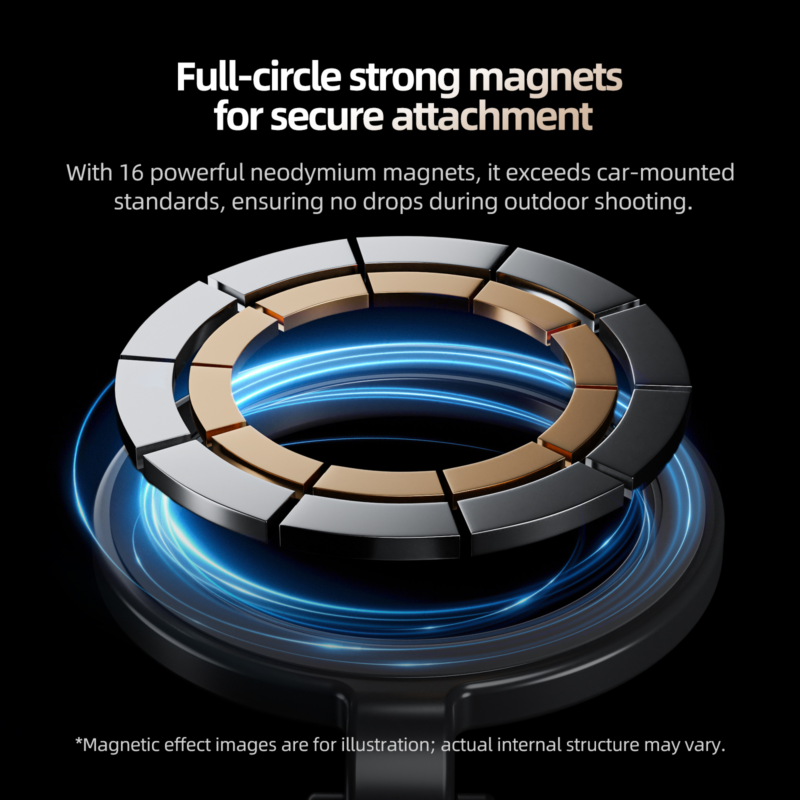 Magnete mit Diagramm, das ihre Anordnung zeigt. Schwarzer Hintergrund mit blauem Lichteffekt.