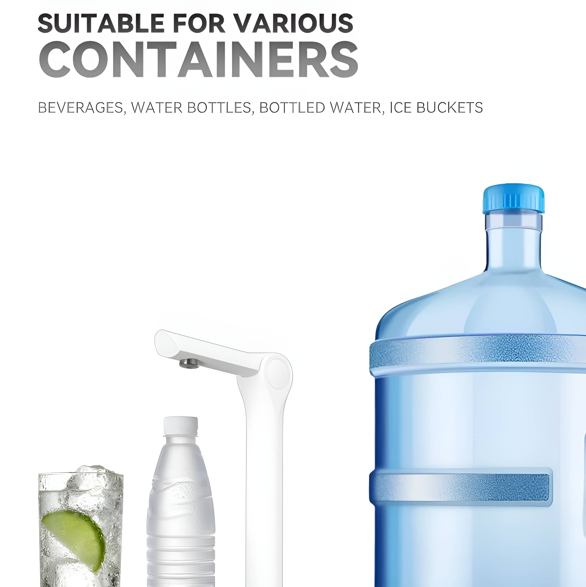Illustration mit Wasserspender, Glas Wasser, Flasche und Wasserkanne.