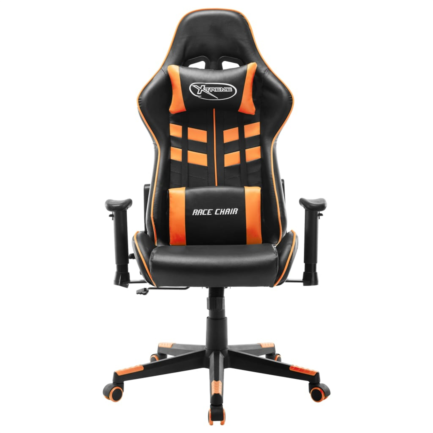 Ein schwarz-oranger Gaming-Stuhl mit dem Schriftzug 'RACE CHAIR' auf dem Rücken.