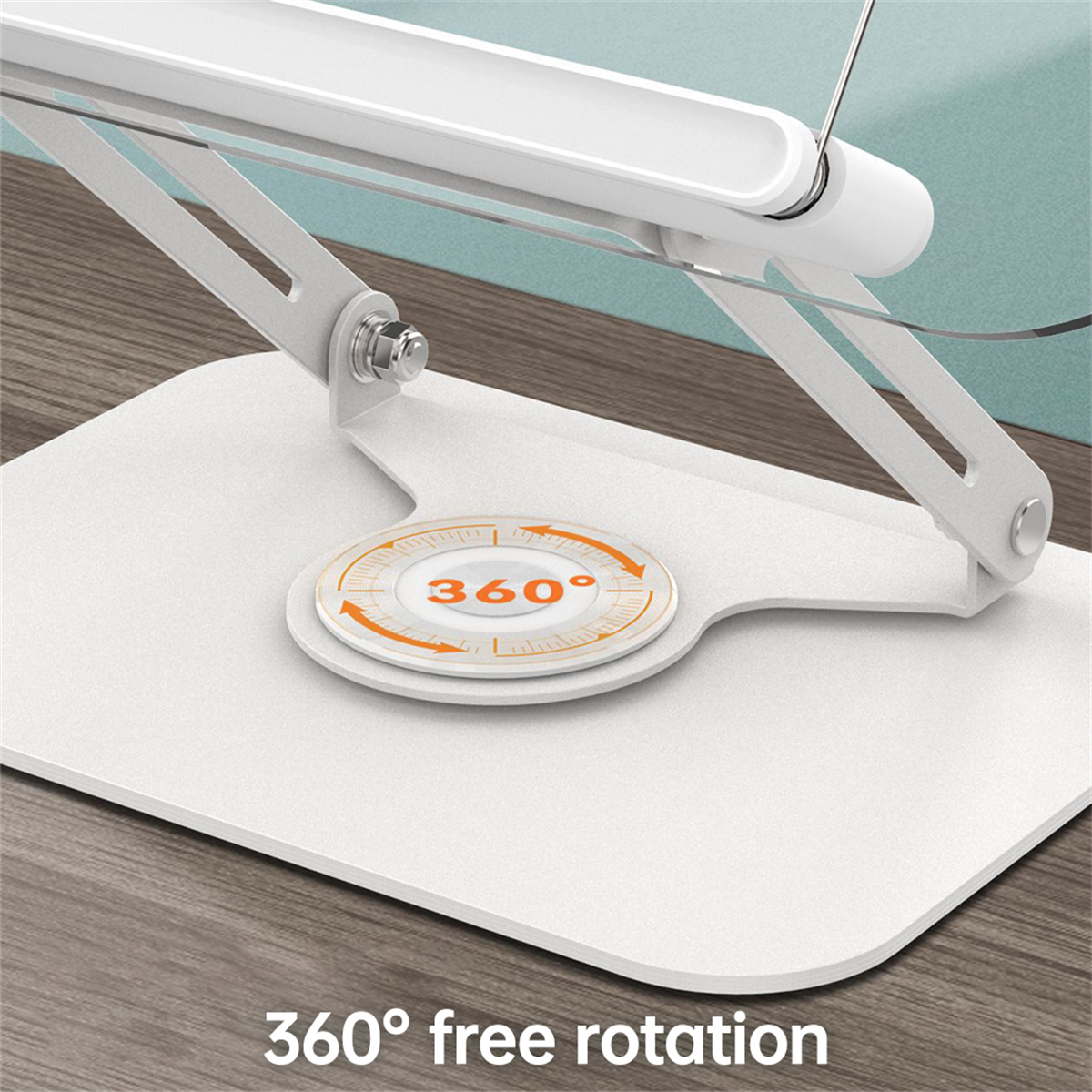 Weißer Ständer mit 360-Grad-Rotationsanzeige auf der Basis.