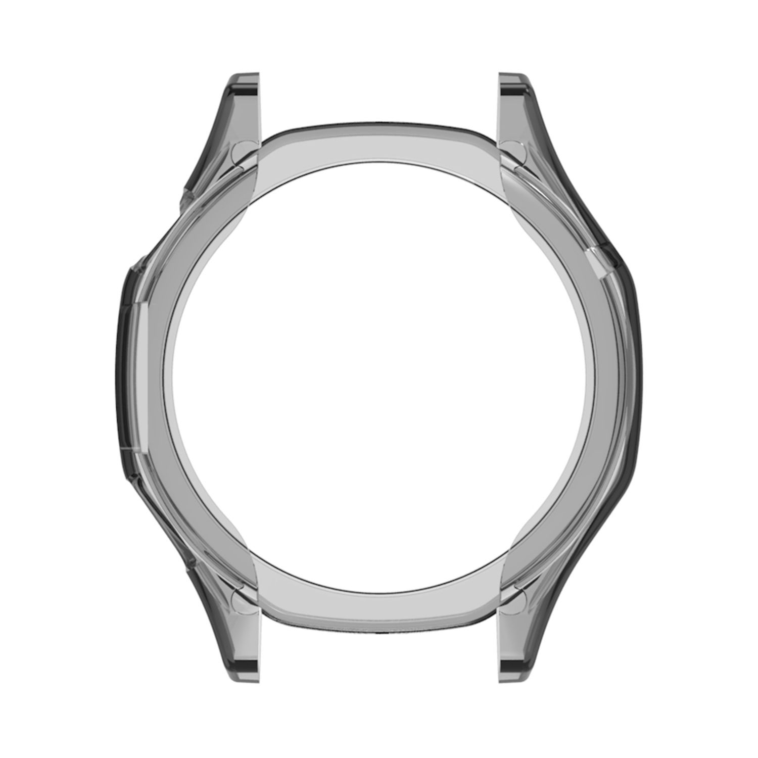 Eine transparente Uhrenhülle, die die Form der Uhr zeigt.