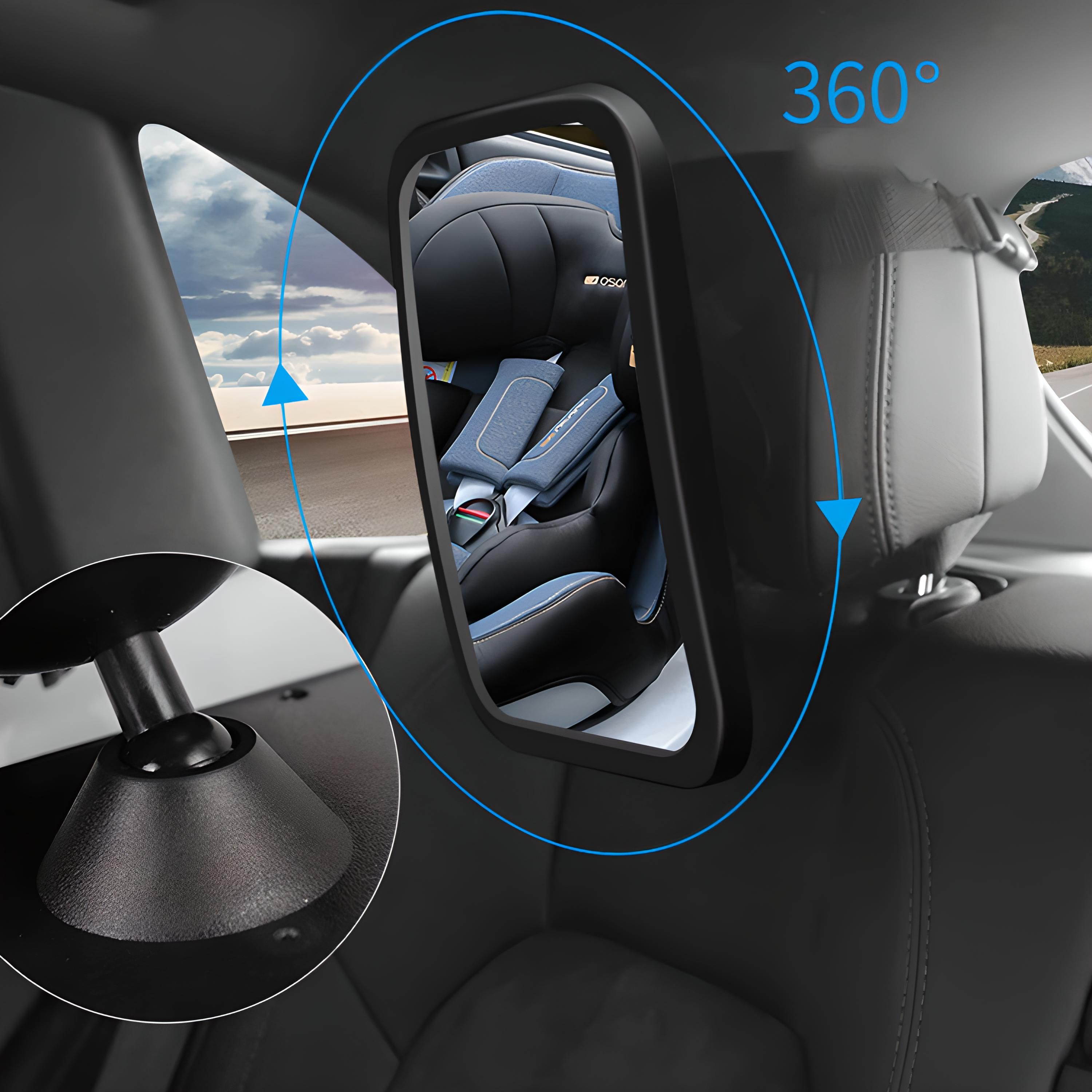 Ein Autositzspiegel mit 360-Grad-Ansicht. Weißer Hintergrund.