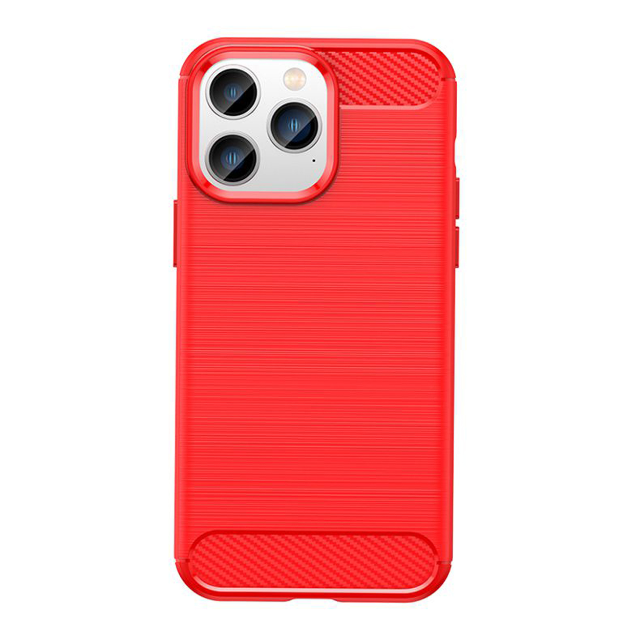Coque de téléphone rouge avec un design texturé. Il y a des trous pour l'appareil photo.