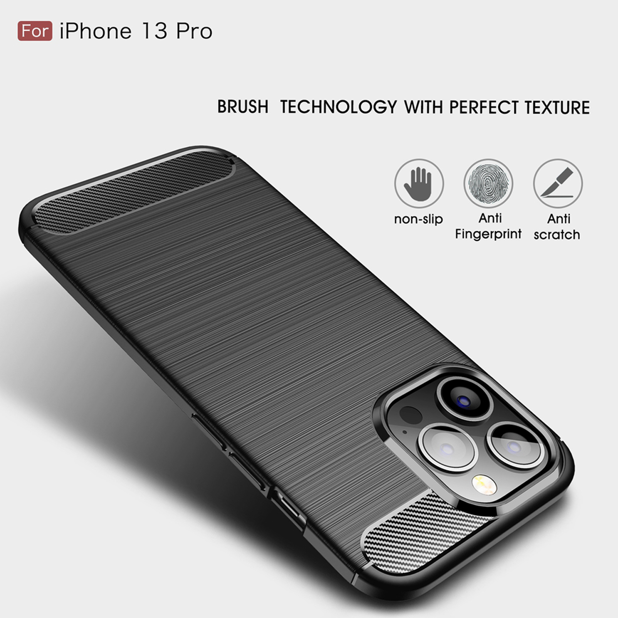 Zwarte iPhone-hoes met pictogrammen. Borsteltechnologie.