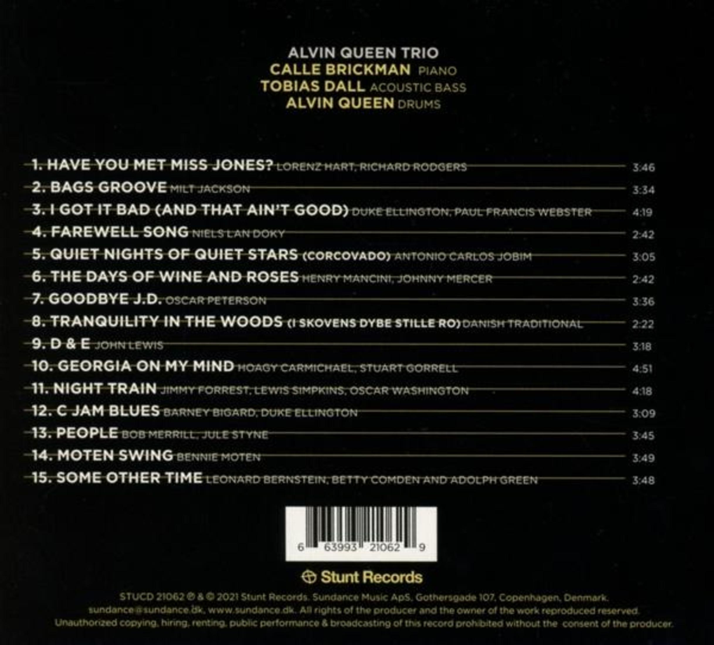 Album tracklist. Text on white background. Includes 'ALVIN QUEEN TRIO' and song titles.