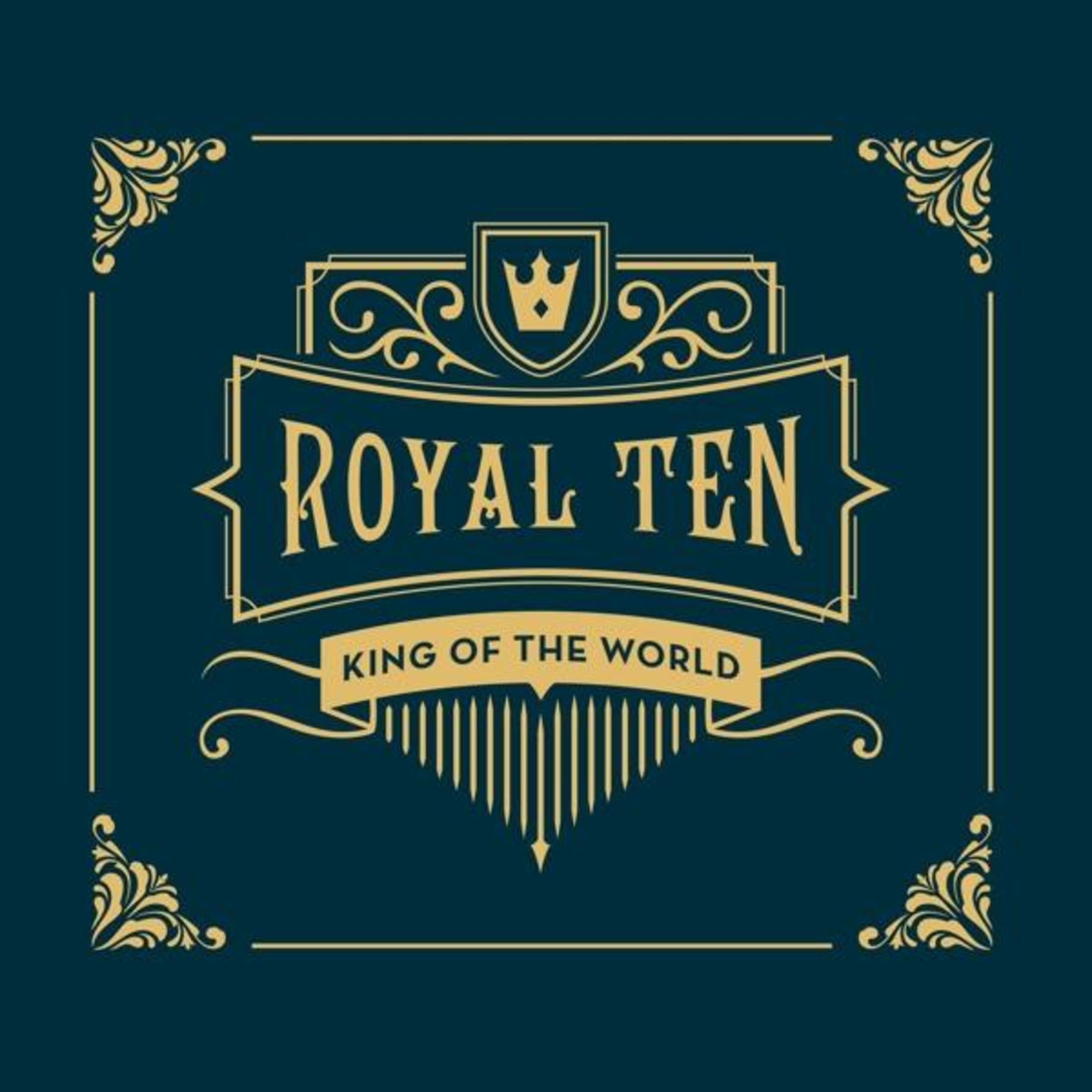 Logo Royal Ten : texte doré sur fond bleu avec éléments décoratifs.
