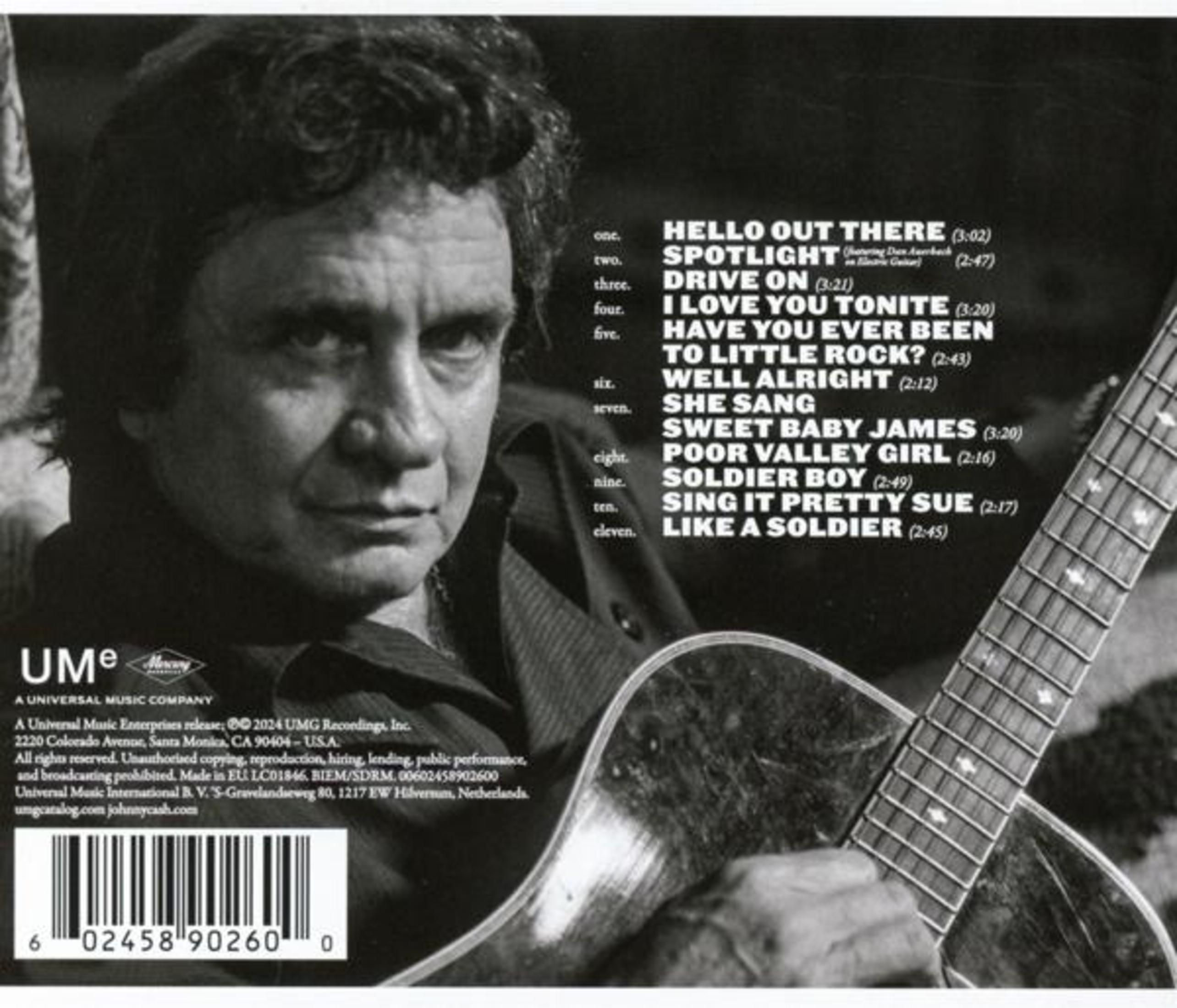 Copertina dell'album di Johnny Cash con lui in primo piano che tiene una chitarra. Lista delle canzoni ed etichetta visibili.