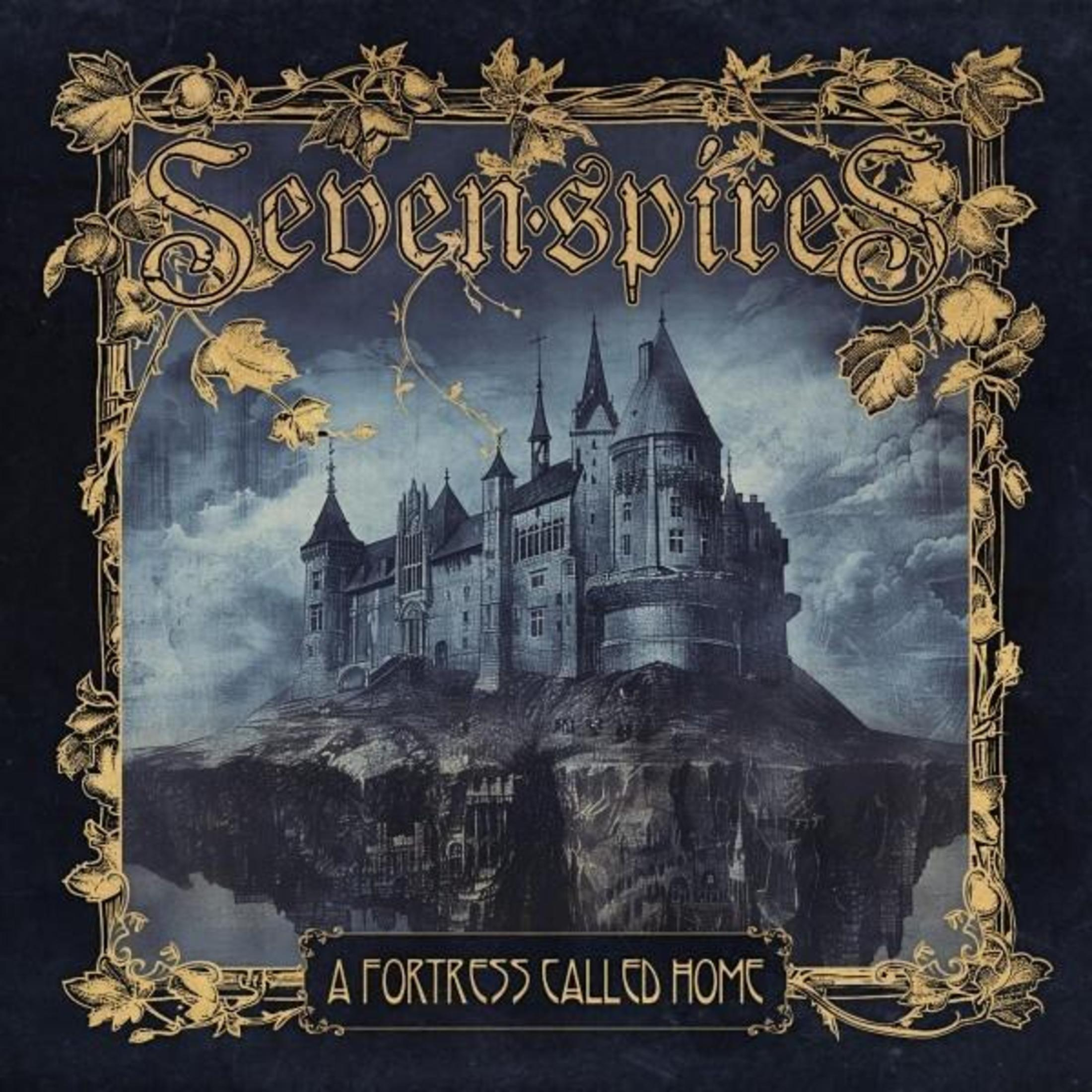 Copertina dell'album: castello su un'isola galleggiante, cornice ornata.
