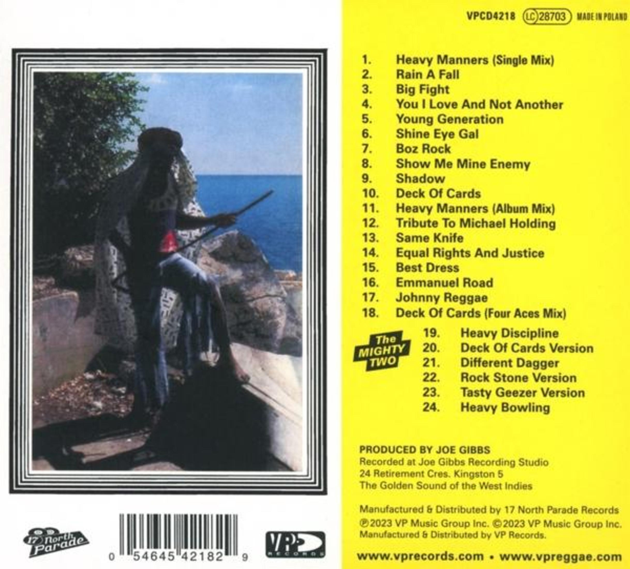 Copertina dell'album con un uomo che tiene una spada. Il testo include i titoli delle canzoni e le informazioni dell'etichetta.