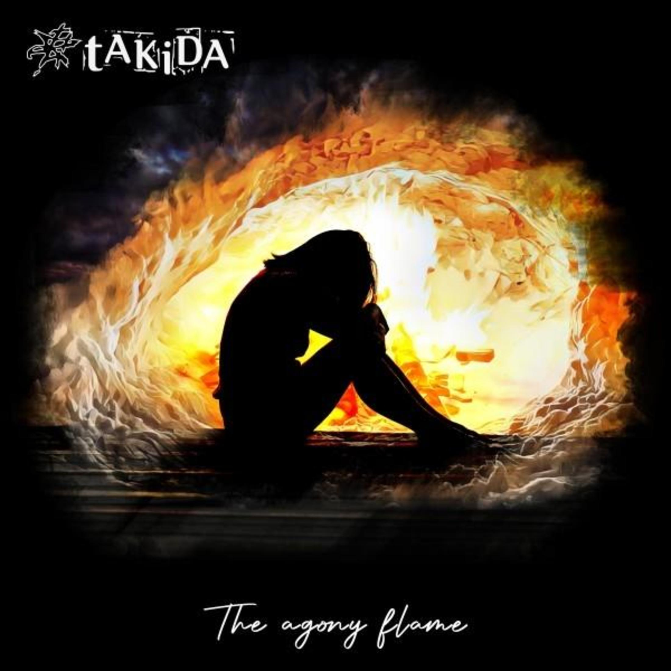 Copertina dell'album. Silhouette di una persona all'interno di una grotta infuocata. Album: Takida, The agony flame.