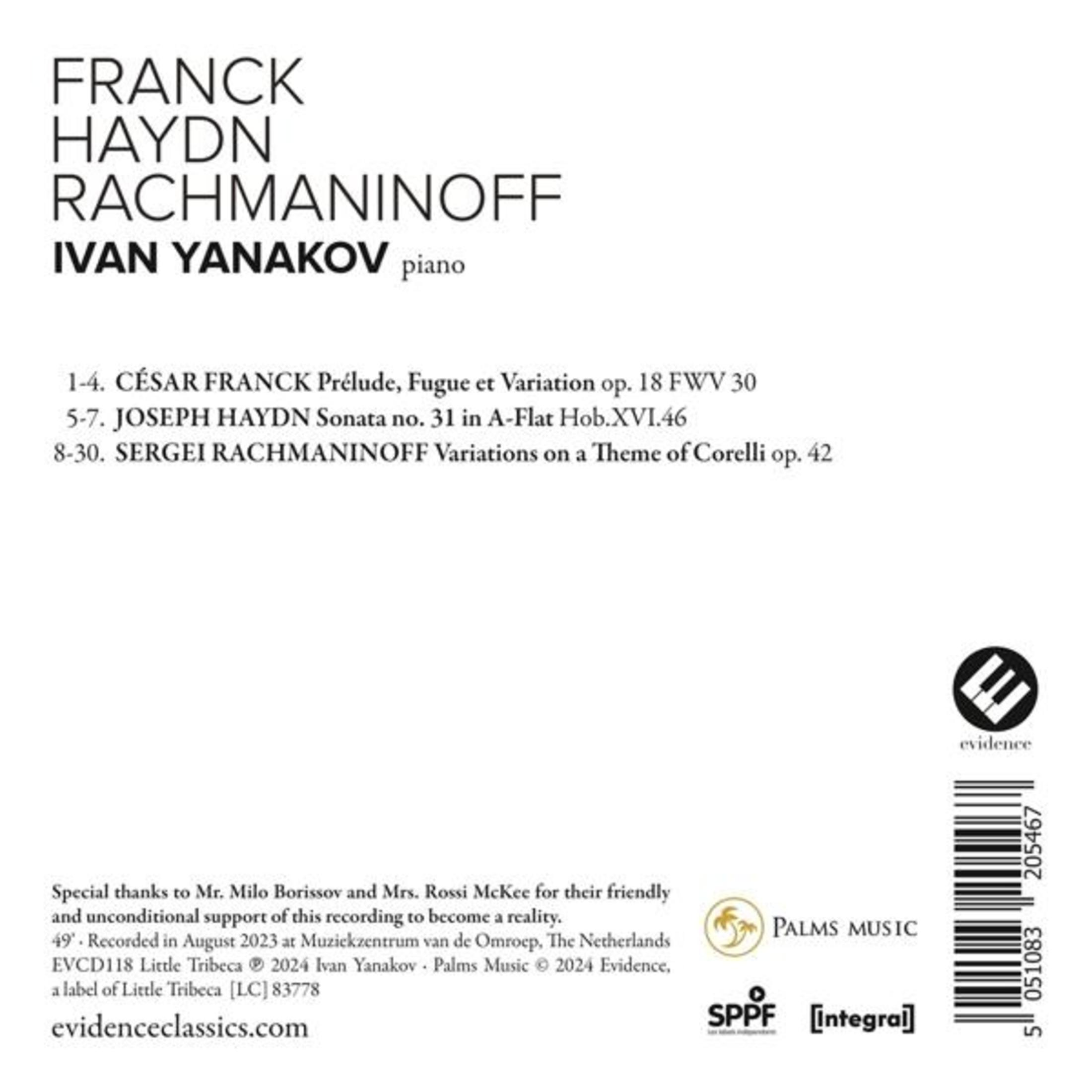 Copertina dell'album con testo che elenca brani musicali di Franck, Haydn e Rachmaninoff.