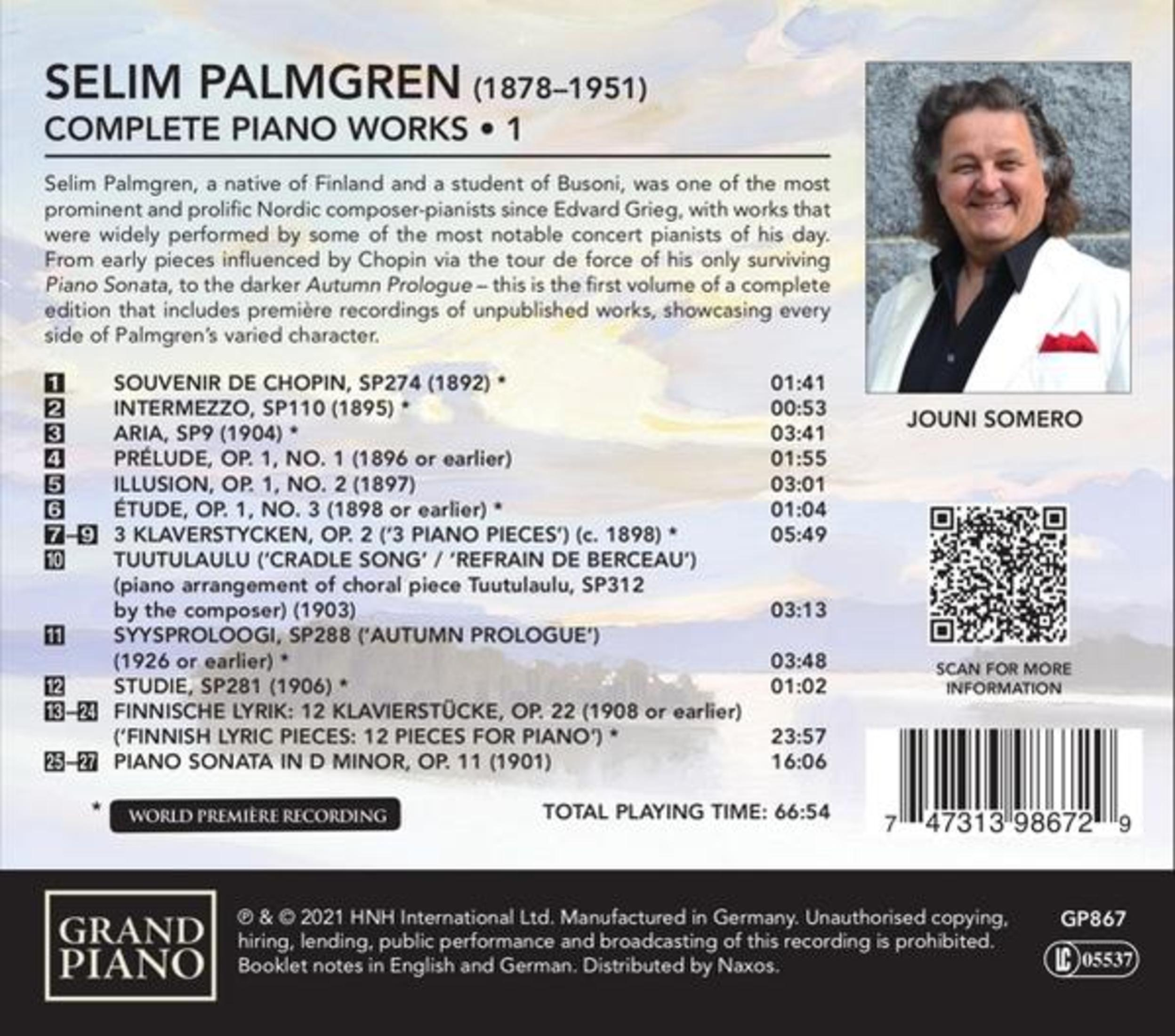 Pochette d'album avec un homme en costume, avec texte énumérant les pistes et un code QR pour plus d'informations.
