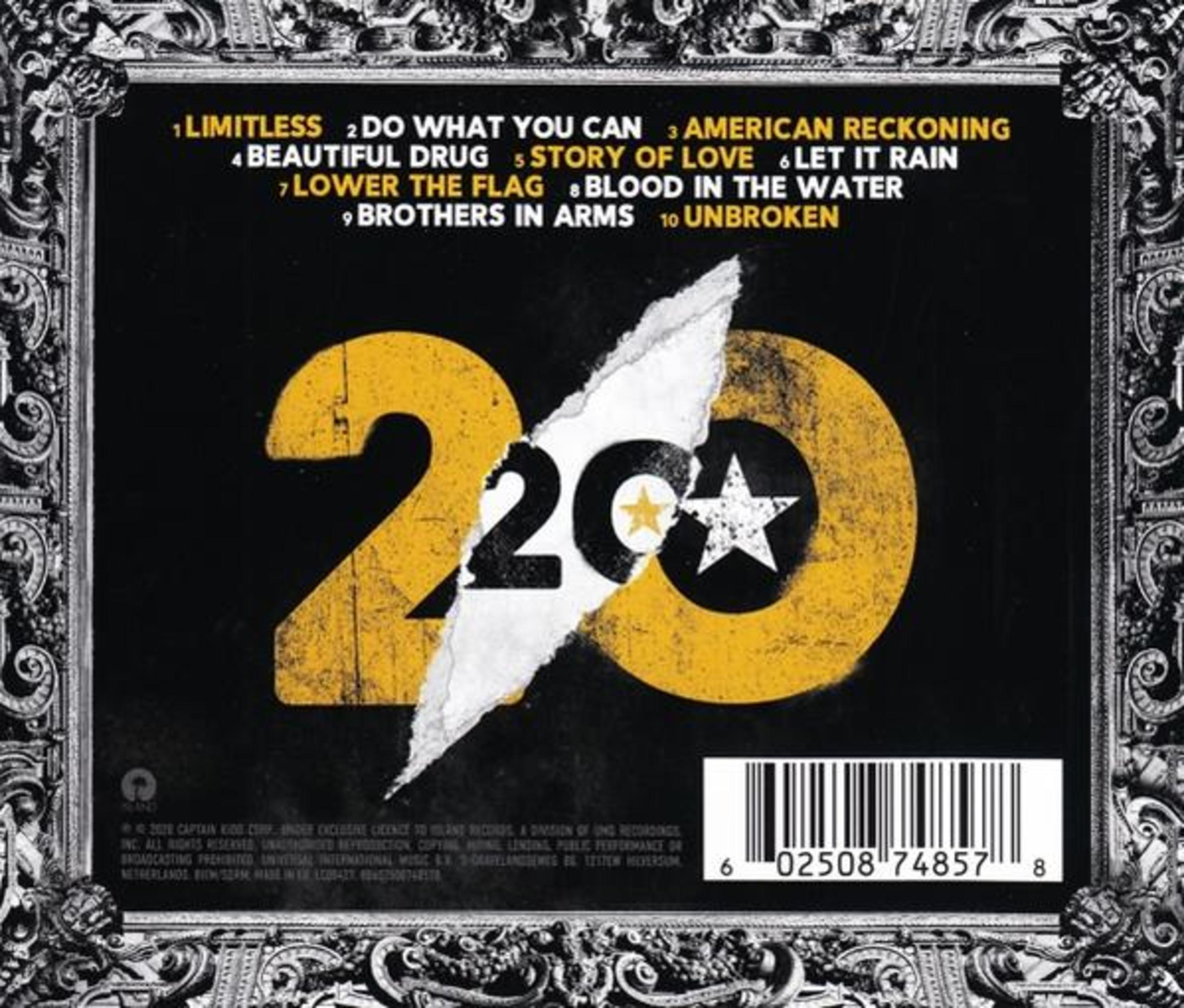 Pochette d'album avec logo 20 et liste de titres en jaune sur fond noir.