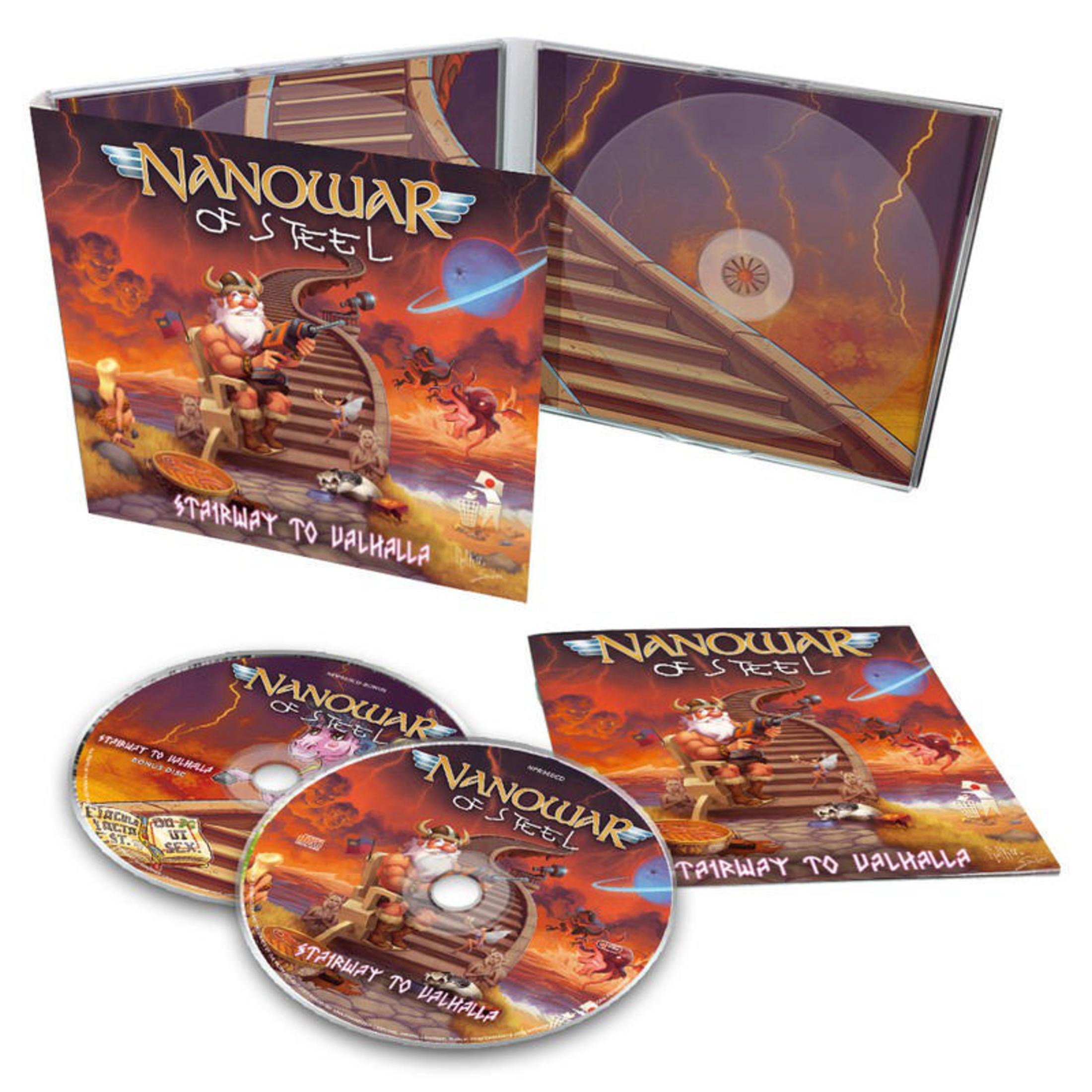 CD-album met verschillende hoezen en een boekje, met artwork met een Viking en een draak.