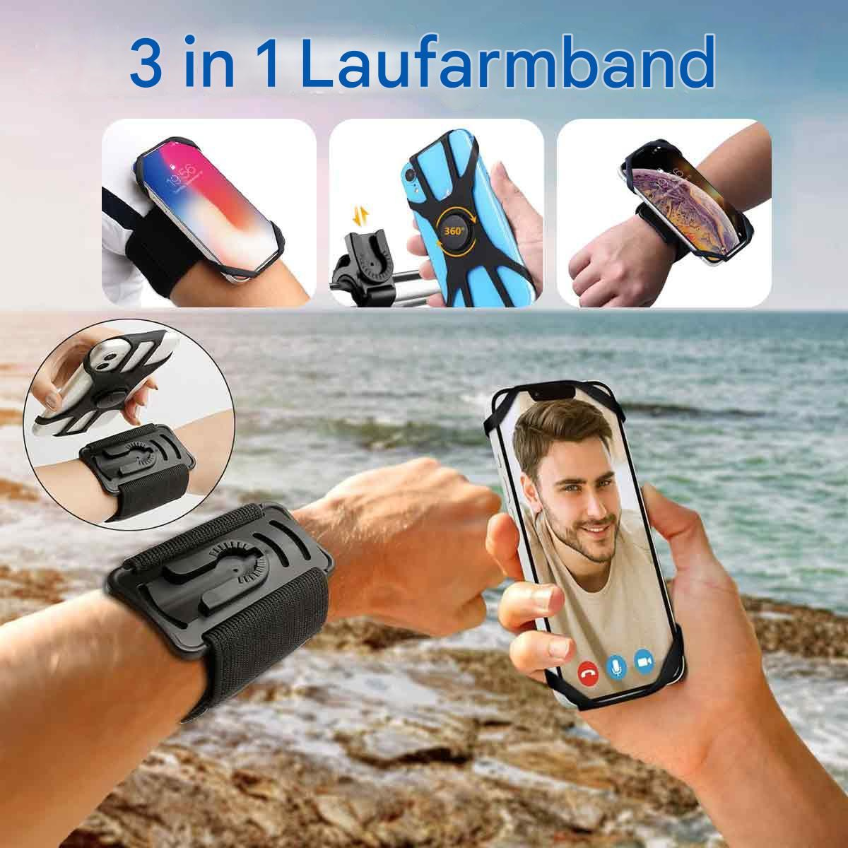 Handyhalterung für das Handgelenk, verschiedene Optionen, am Strand genutzt.