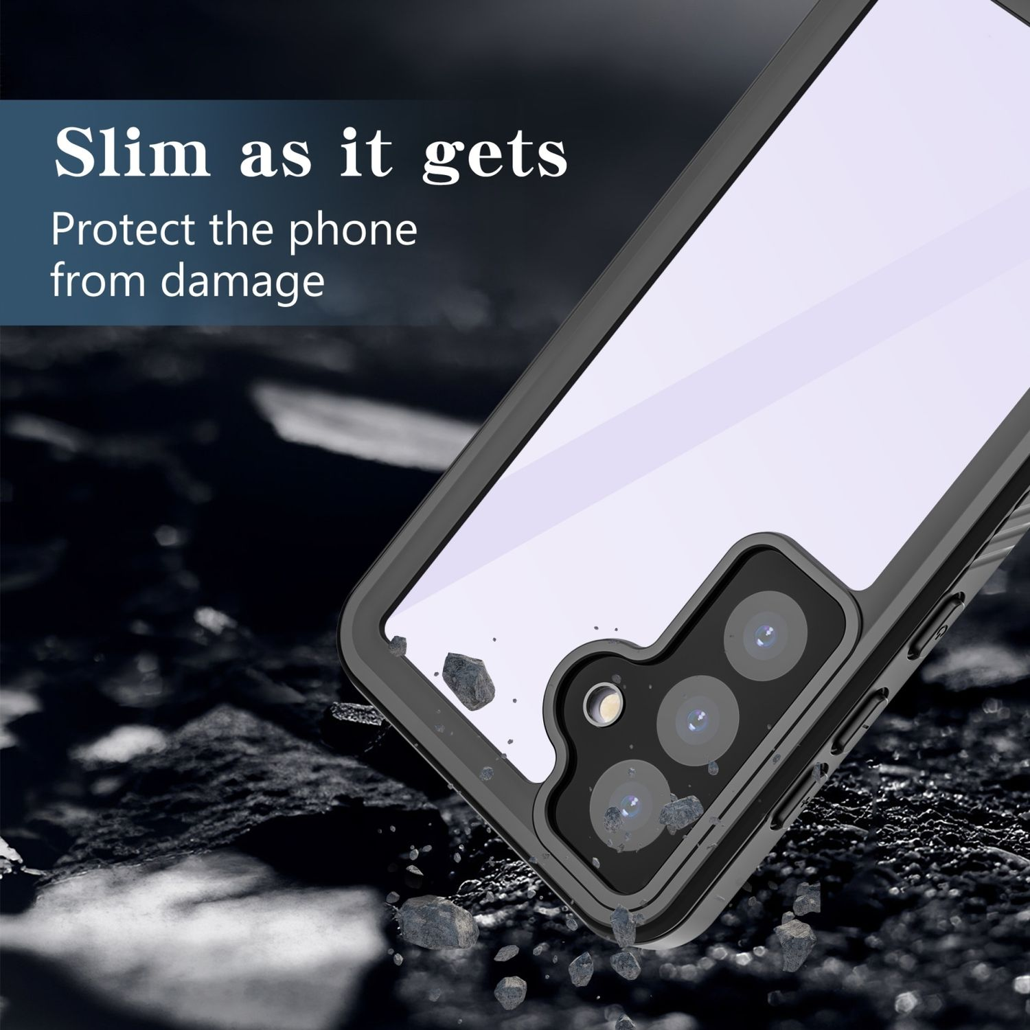 Handyhülle mit einem Telefon darin, das die Rückseite des Telefons zeigt.
