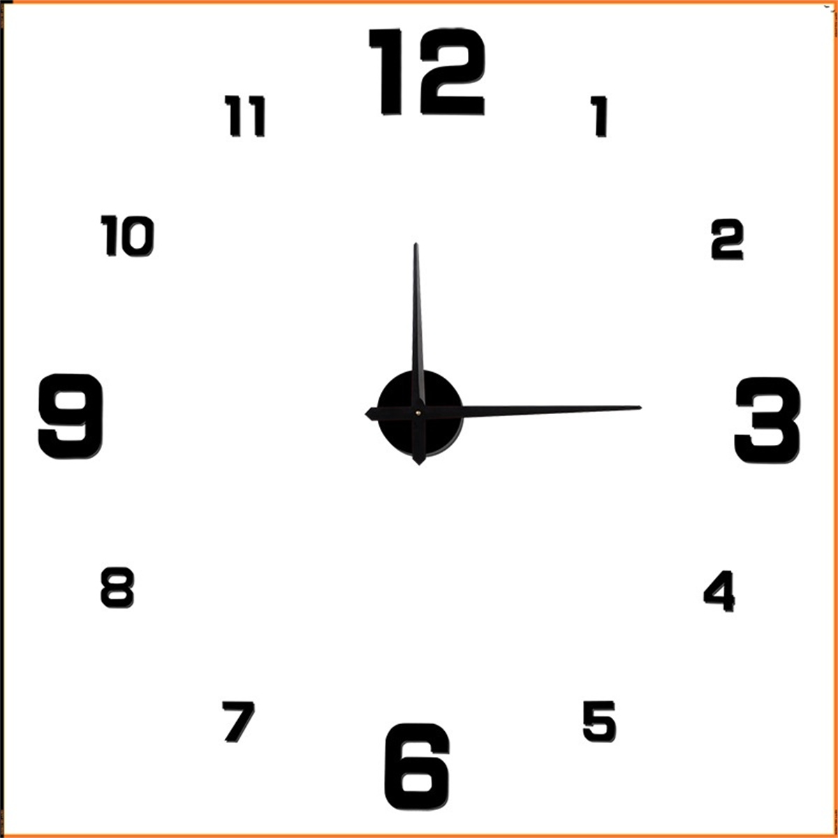 Quadratische Uhr, die 3:15 Uhr anzeigt. Zahlen 1-12 sind schwarz auf weißem Hintergrund. Schwarze Zeiger.