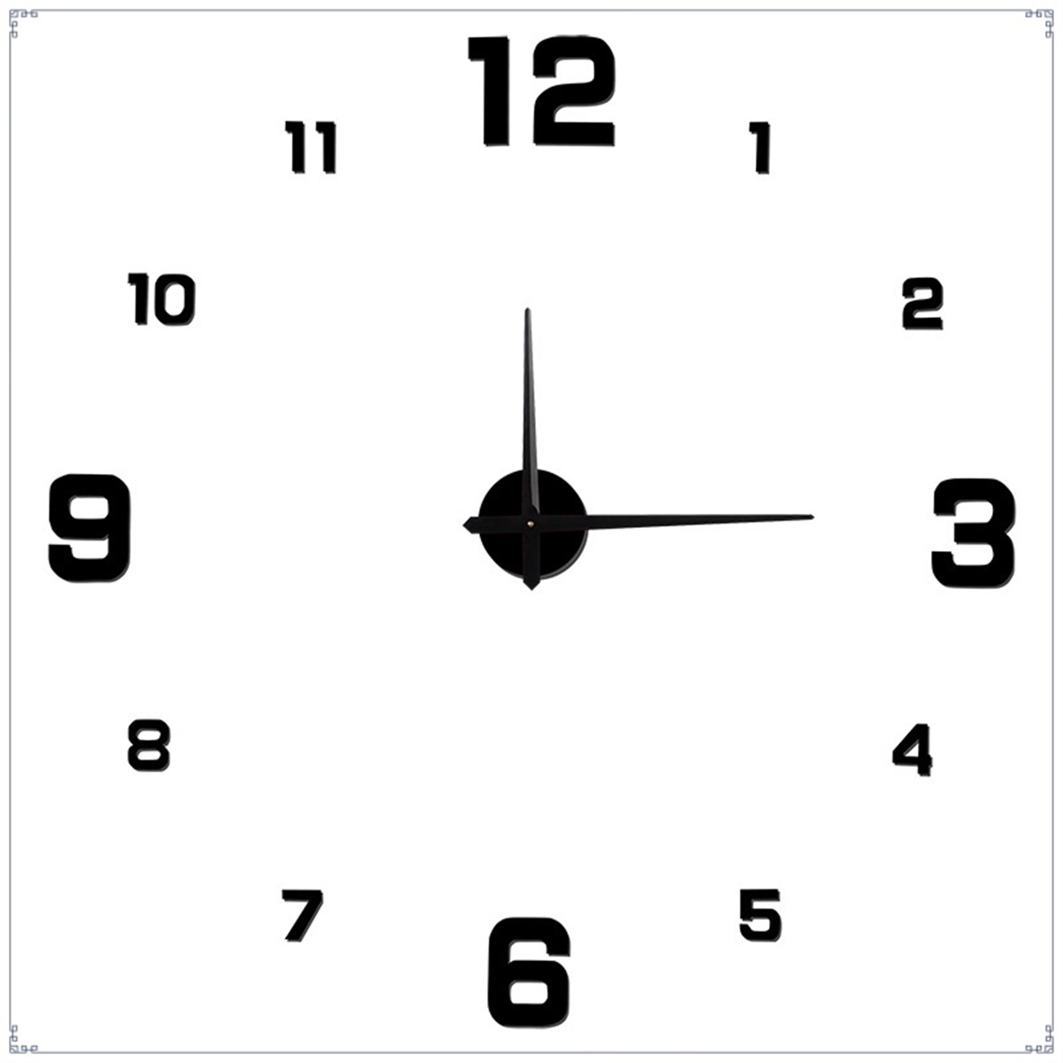 Eine quadratische Uhr mit schwarzen Zahlen und Zeigern auf weißem Hintergrund. Die Zeiger zeigen auf 2:15.