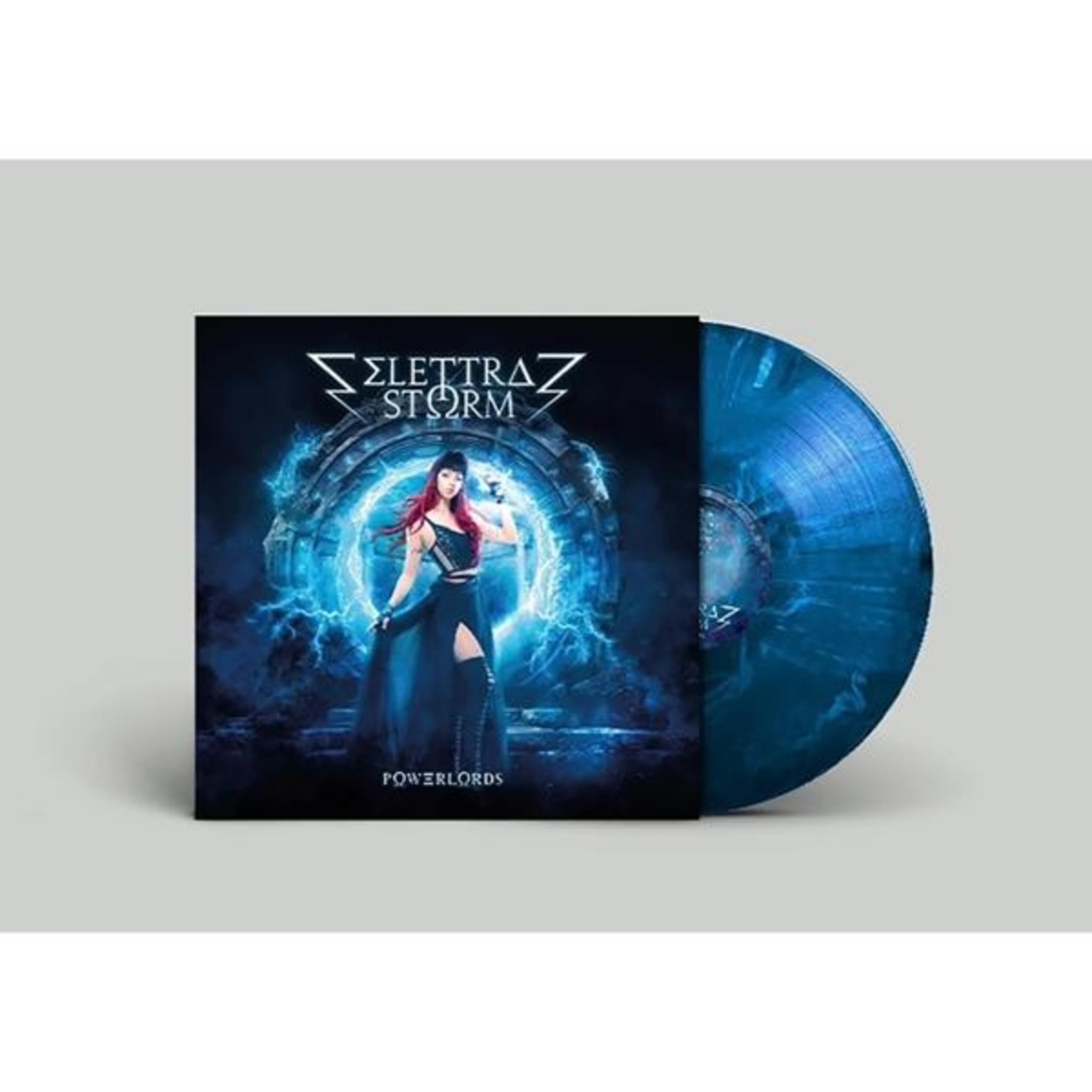 Copertina dell'album: Elettra Storm, donna in nero, portale blu, disco in vinile blu.