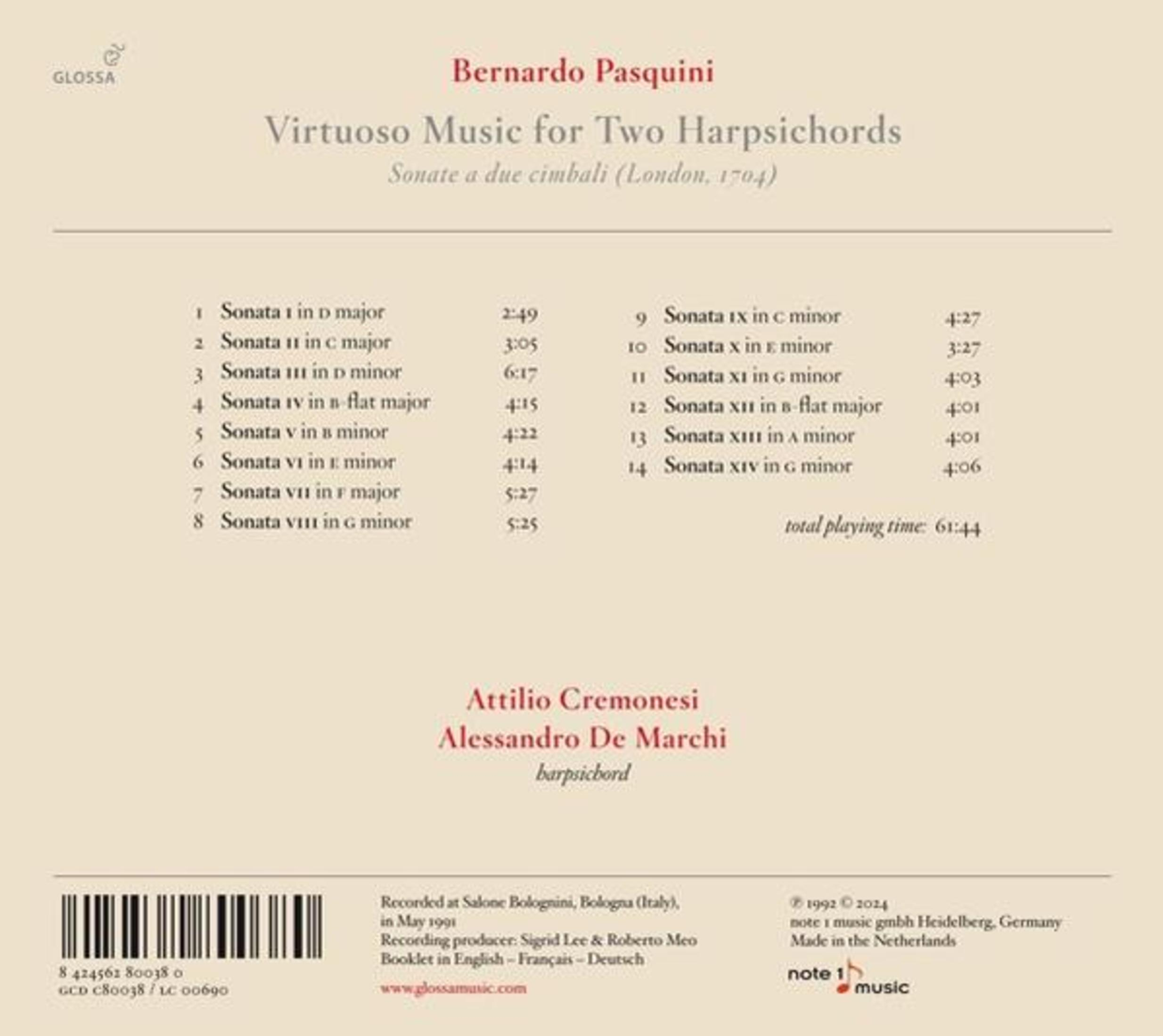 Copertina dell'album con testo che elenca i titoli delle canzoni, uno spartito musicale e i crediti.