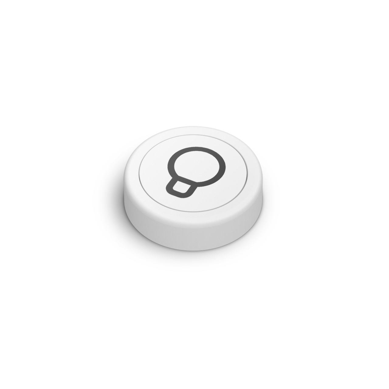 White button with a light bulb icon. The button is raised and has a rounded shape.