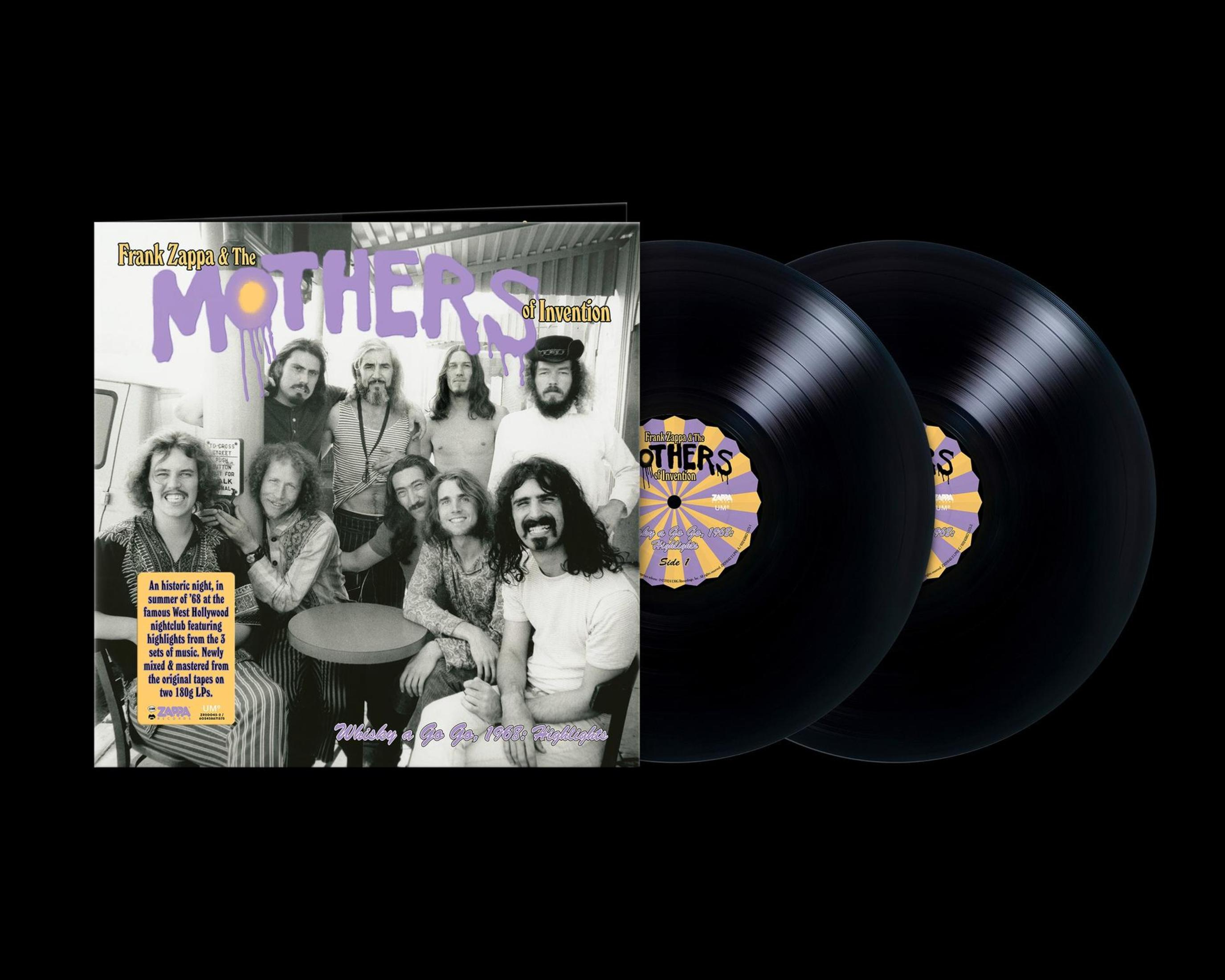 Copertina dell'album, dischi in vinile neri e una foto di gruppo dei The Mothers of Invention. Lo sfondo è nero.