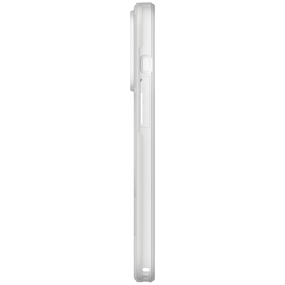 Transparente Handyhülle Seitenansicht. Weißer Hintergrund. Hülle ist transparent.