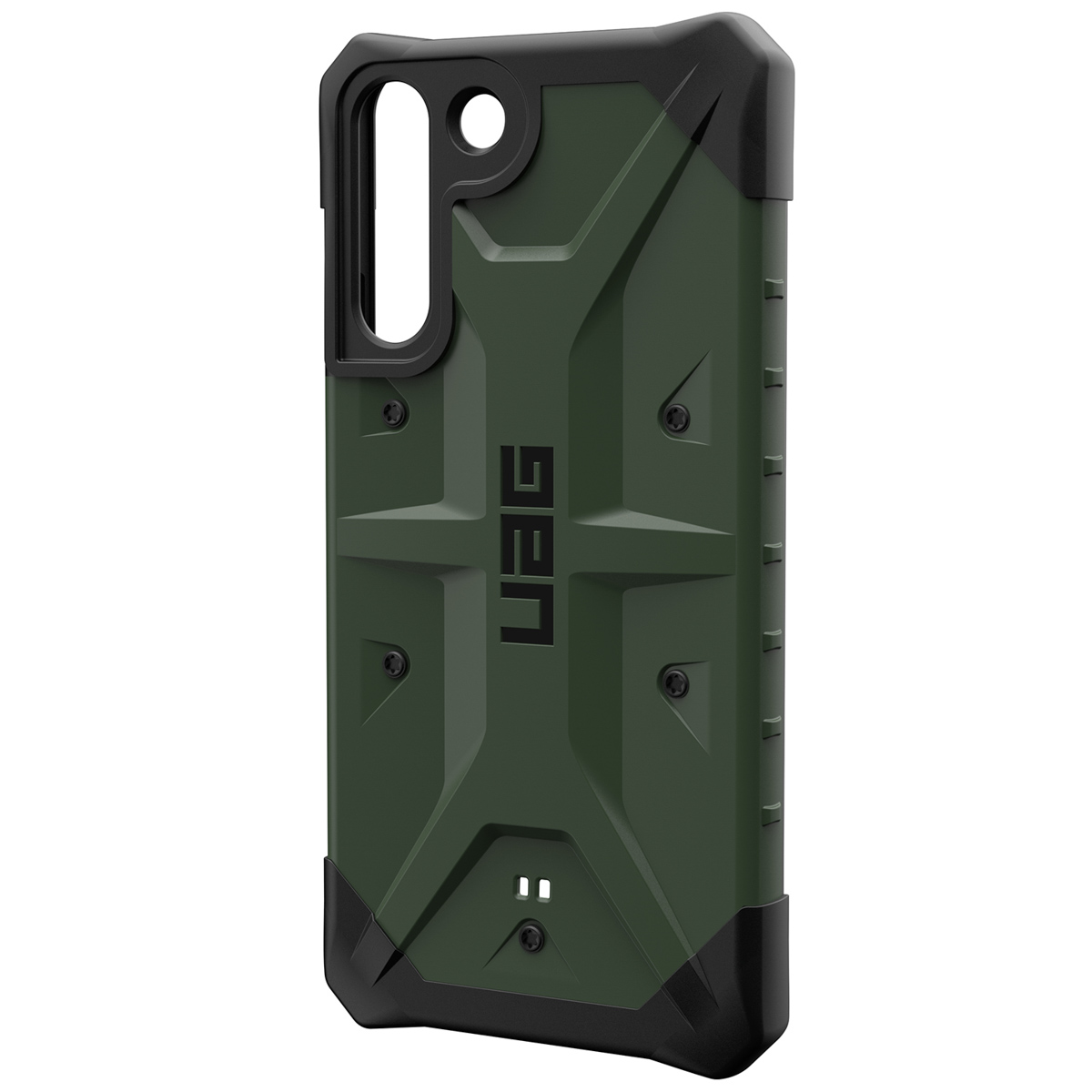 Eine robuste grüne Handyhülle mit schwarzen Akzenten. Das UAG-Logo ist prominent.