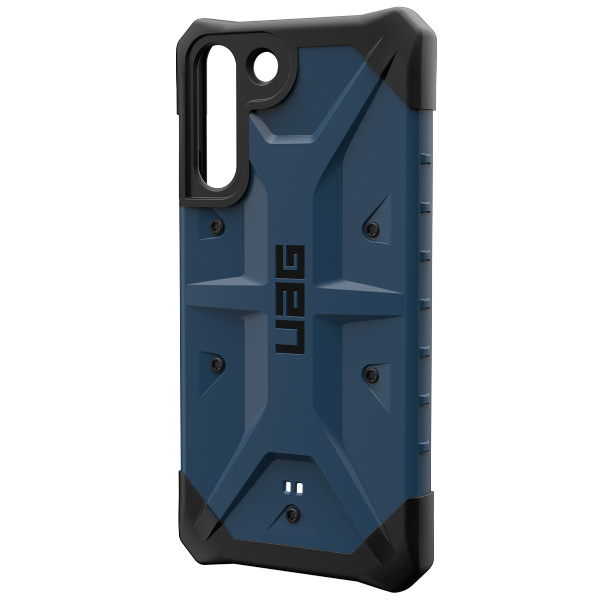 Eine blau-schwarze Handyhülle mit robustem Design, das UAG-Logo ist sichtbar.