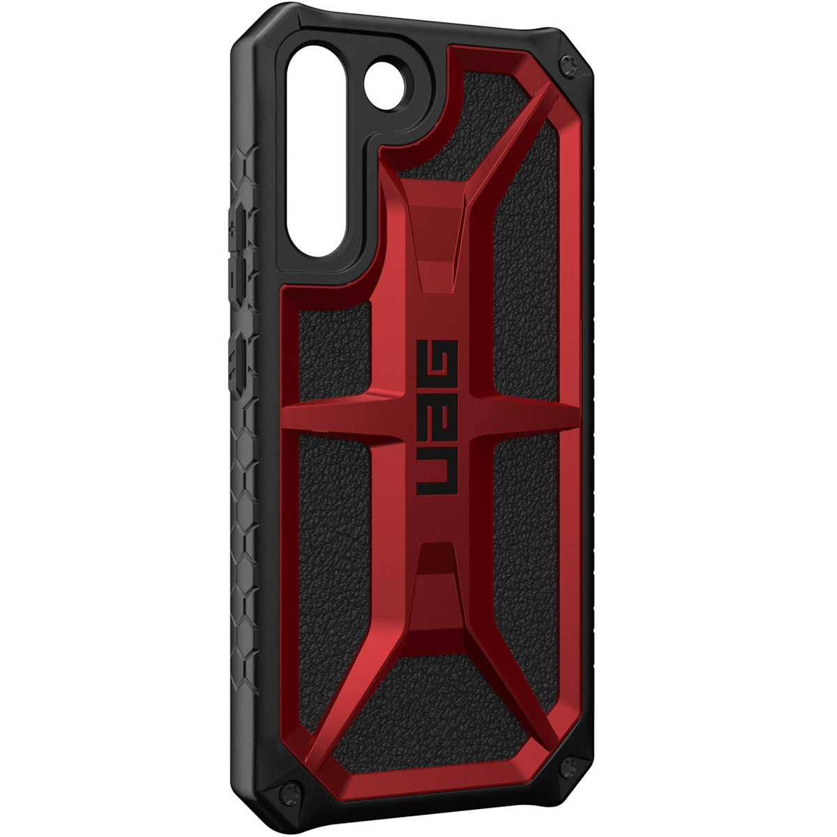 Eine rot-schwarze Handyhülle mit robustem Design, passend für ein Smartphone.