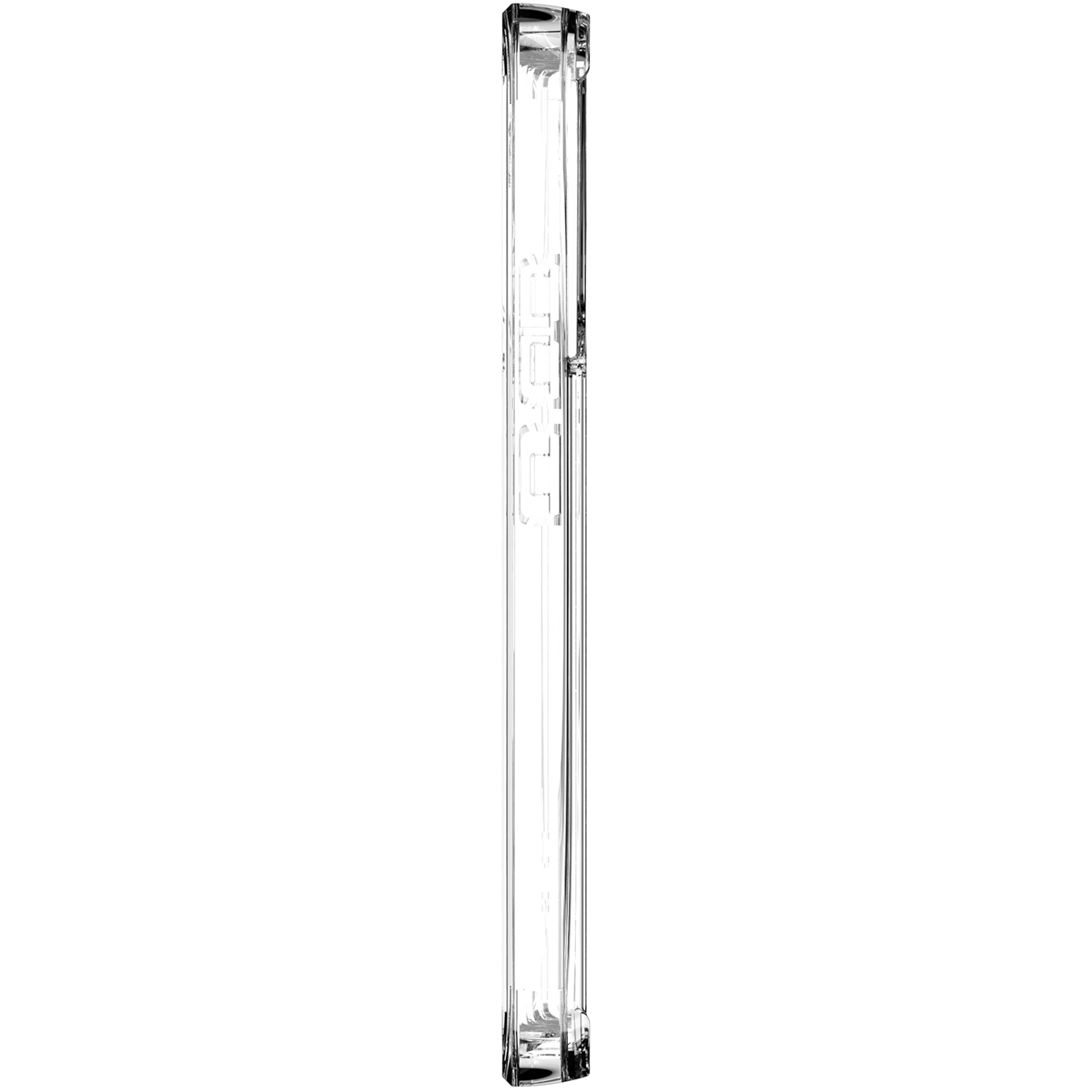 Ein transparenter Glasstift vor weißem Hintergrund.