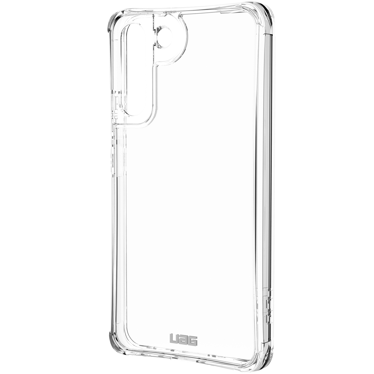 Eine transparente Handyhülle. Sie hat eine abgerundete rechteckige Form.