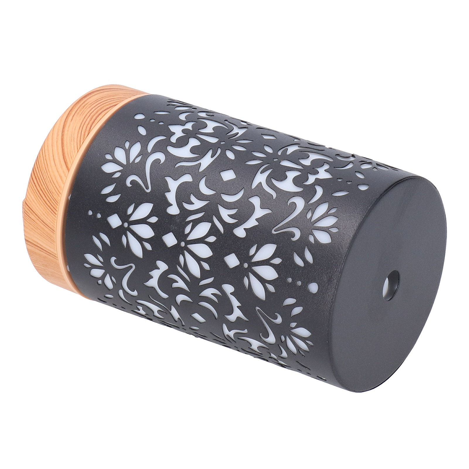Schwarz-grauer Diffusor für ätherische Öle, Holzaufsatz.