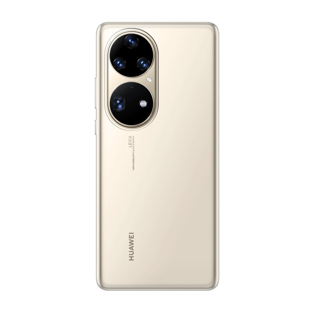 Een goudkleurige Huawei smartphone met drie camera's en een Leica logo.