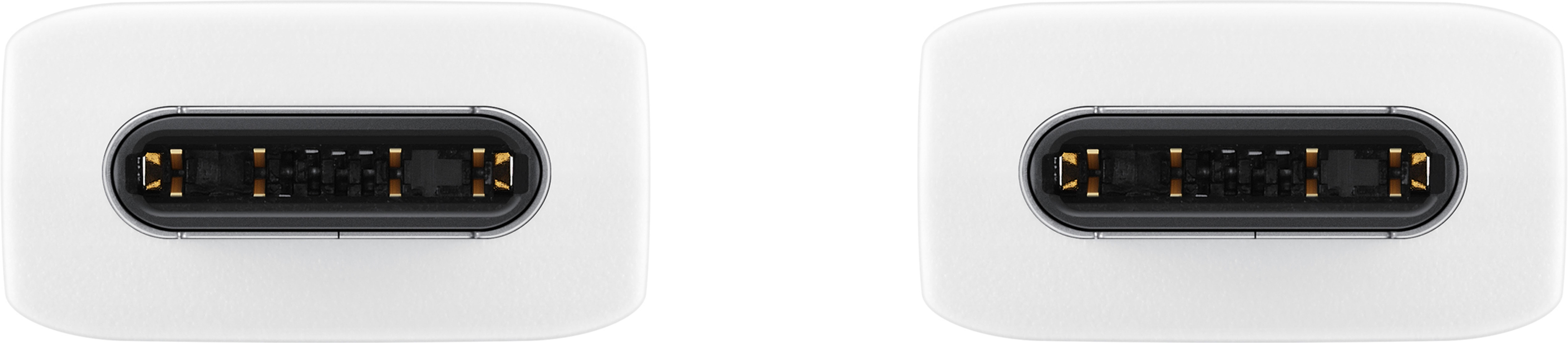 Two white USB-C connectors, close-up shot.