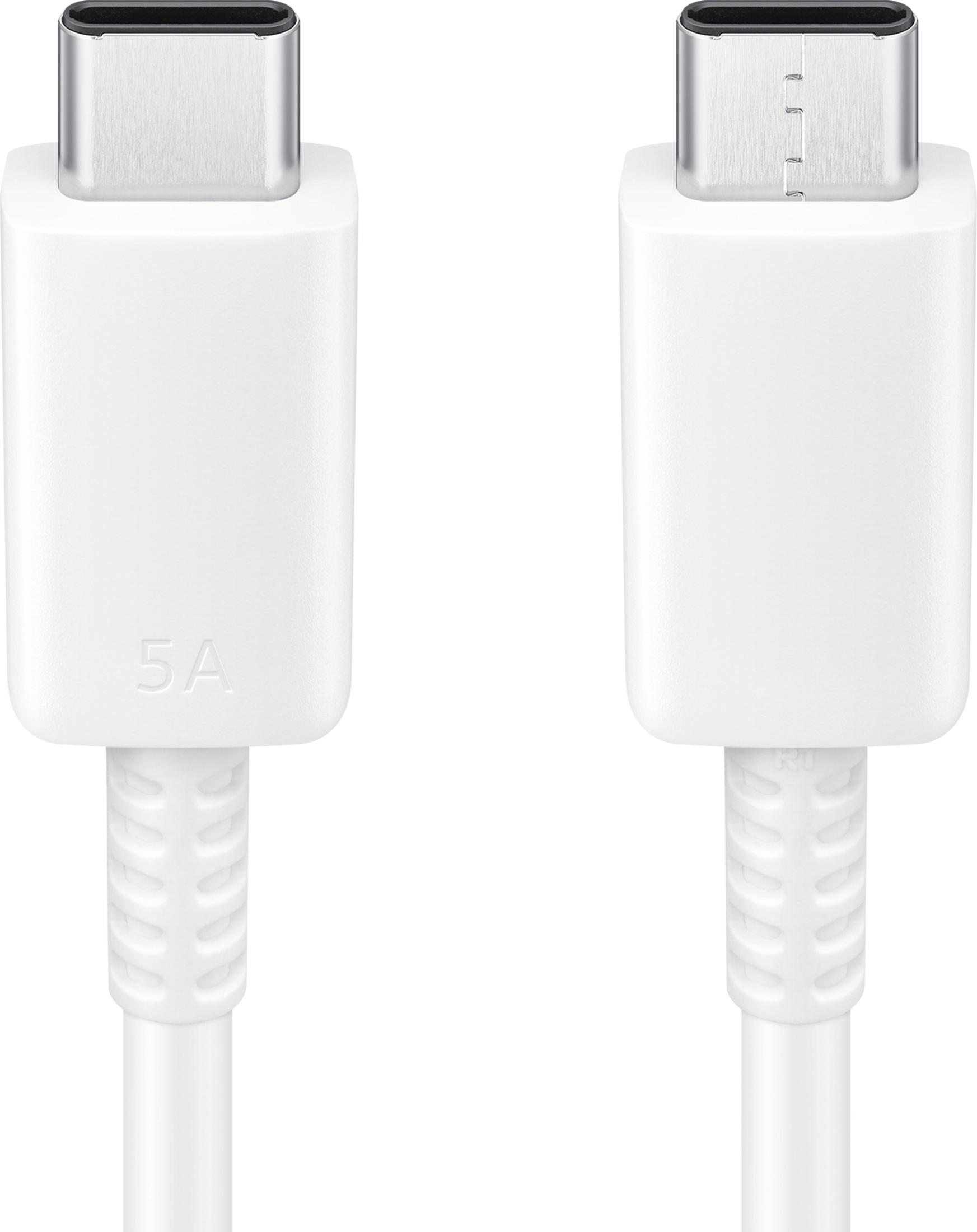A white USB to USB-C cable. The USB end and the USB-C end are visible with a braided section.