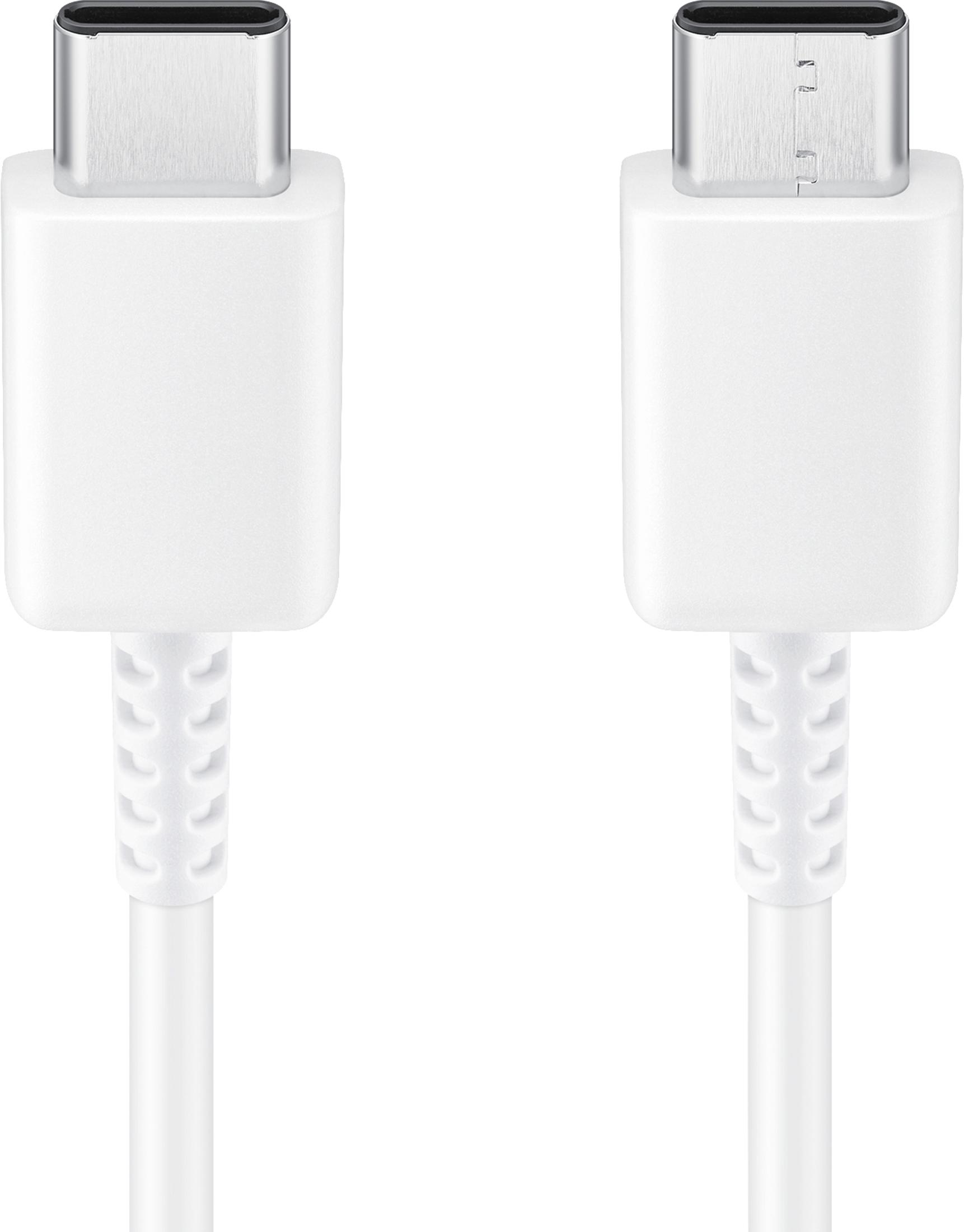 Dwa białe kable USB-C ze srebrnymi wtyczkami, na białym tle.