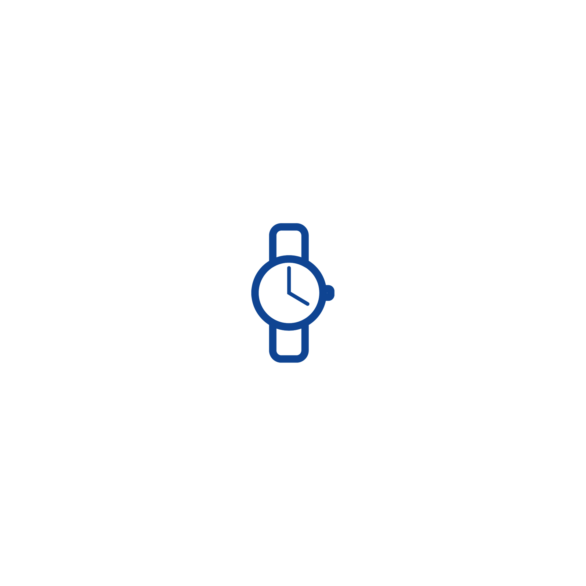 Un icono de un reloj de pulsera con un contorno azul sobre fondo blanco.